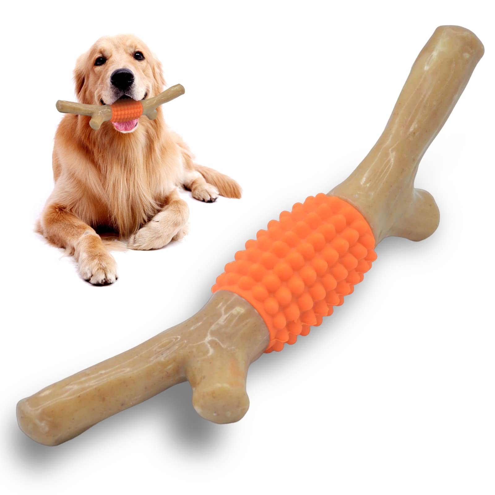 Schitec Dog Chew Toy For Aggressive Chewers, Tough Big Nylon & Rubber Teething Stick With Real Maple Wood Flavor For Large Mediu