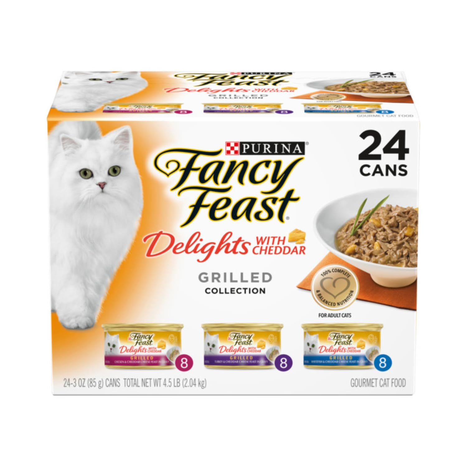PURINA Fancy Feast Delights with Cheddar Grilled Collection Wet Cat Food Variety Pack, 3 OZ Cans, 24 CT