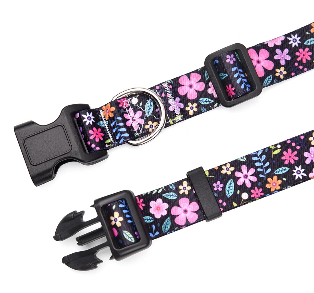 Hqyddmi Dog Collars With Floral Print, Soft Comfortable Adjustable Collars For Small Medium Large Dogs, Floral Pattern For Girl Boy Dogs(Floral,S)