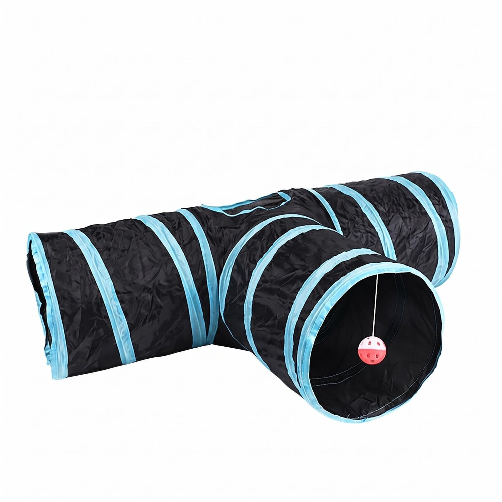 Ecomistiq Side Branch TShaped Feline Tunnel Blue Trim Crinkly Feline Tunnel 80 Cm Long Pet Toy Lightweight For Cats, Indoor Pla