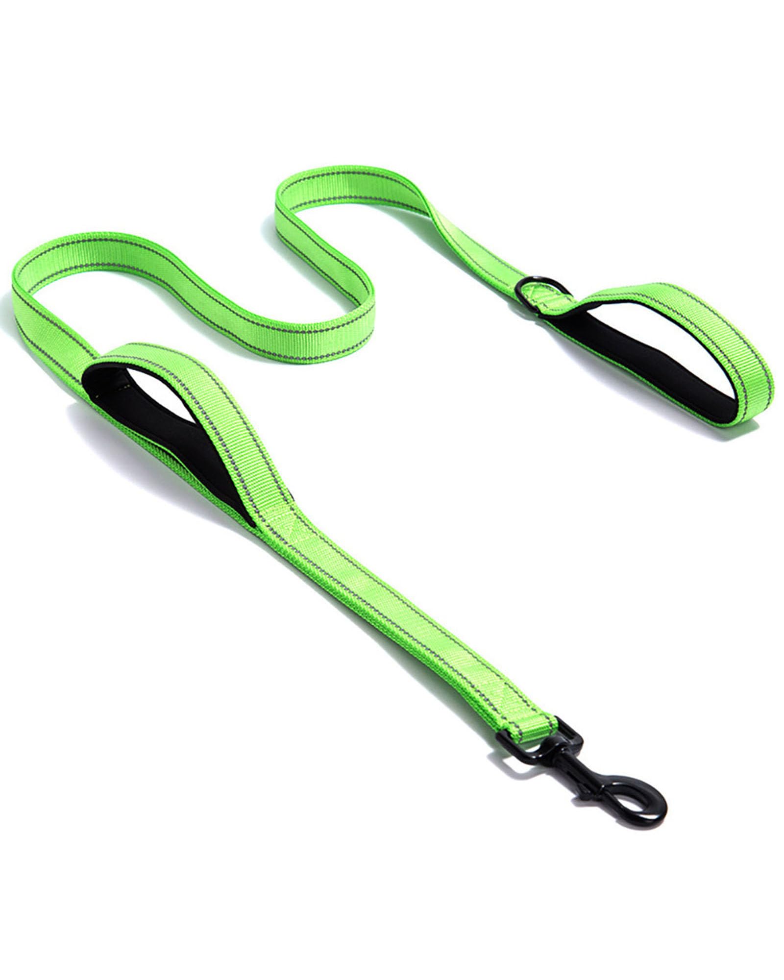 Solmoony 6Ft Green Strong Dog Leash With 2 Padded Handles, Traffic Handle Extra Control, Double-Sided Reflective Walking Lead Fo