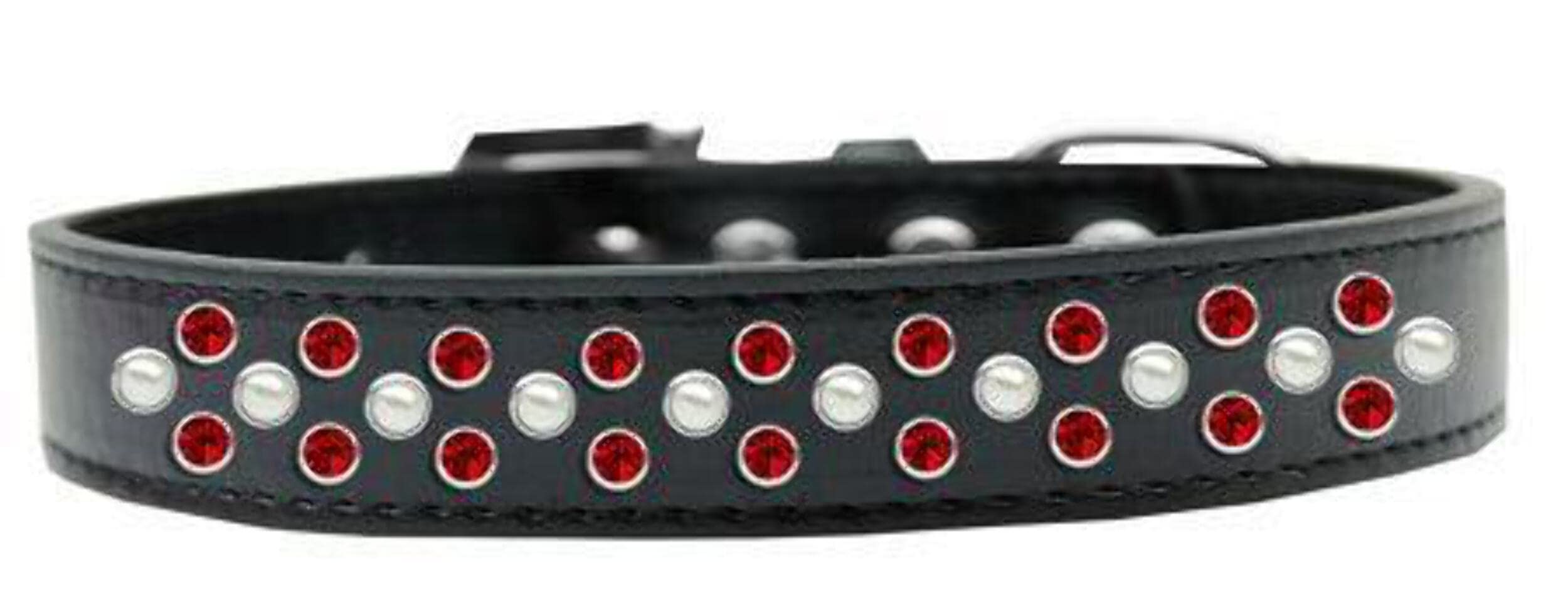 Mirage Pet Products Sprinkles Dog Collar with Pearl and Red Crystals, Size 14, Light Pink