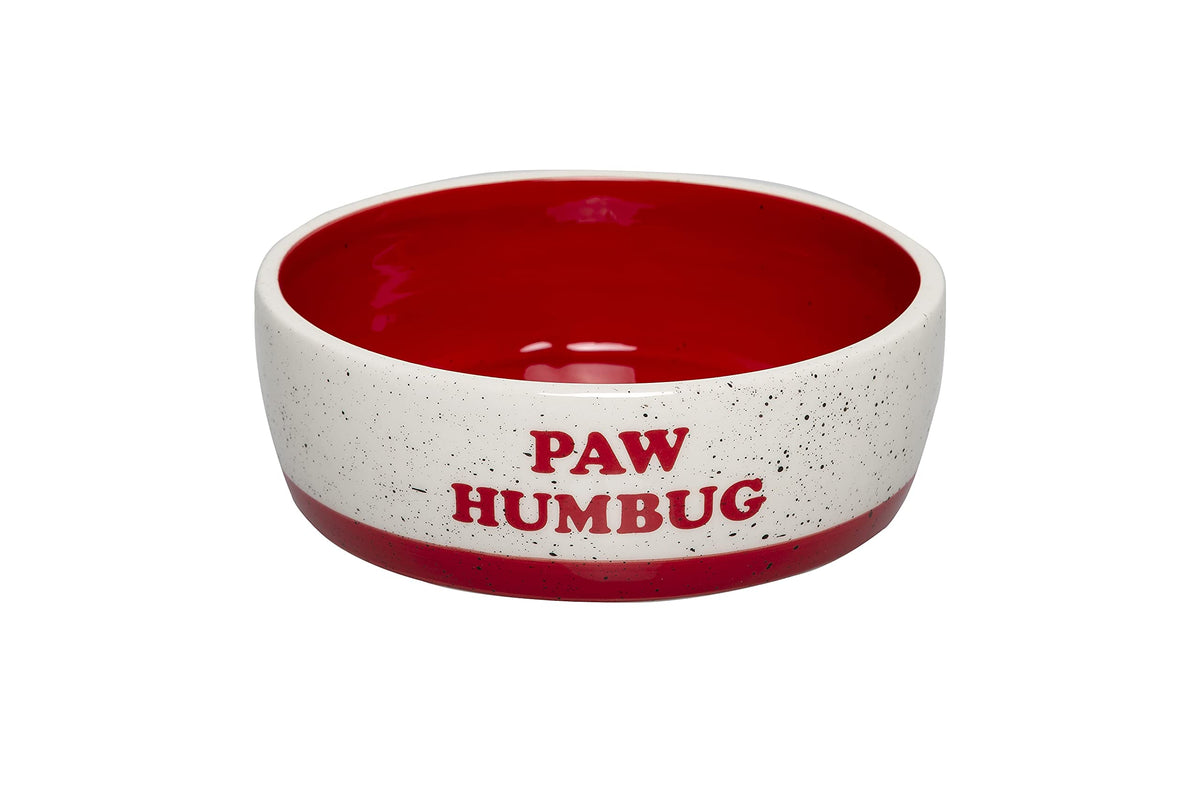 Pearhead Paw Humbug Christmas Pet Bowl, Xmas Dog Or Cat Feeding Bowl, Wet Or Dry Food And Water Dish, Holiday Home Decor, Holds 3 Cups, 24 Oz