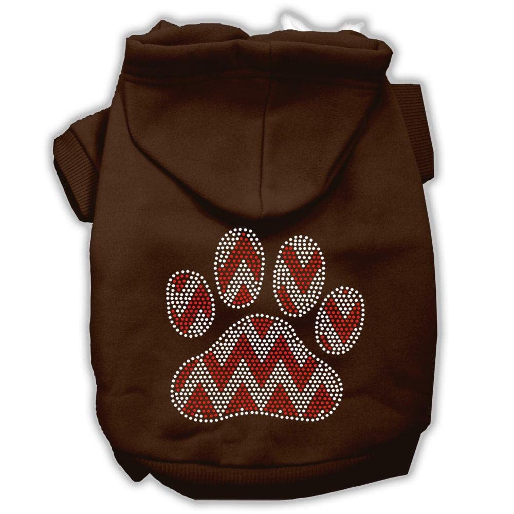 Christmas Pet, Dog & Cat Hoodie Rhinestone, 'Candy Cane Chevron Paw' Brown Xs (0-3 Lbs.)