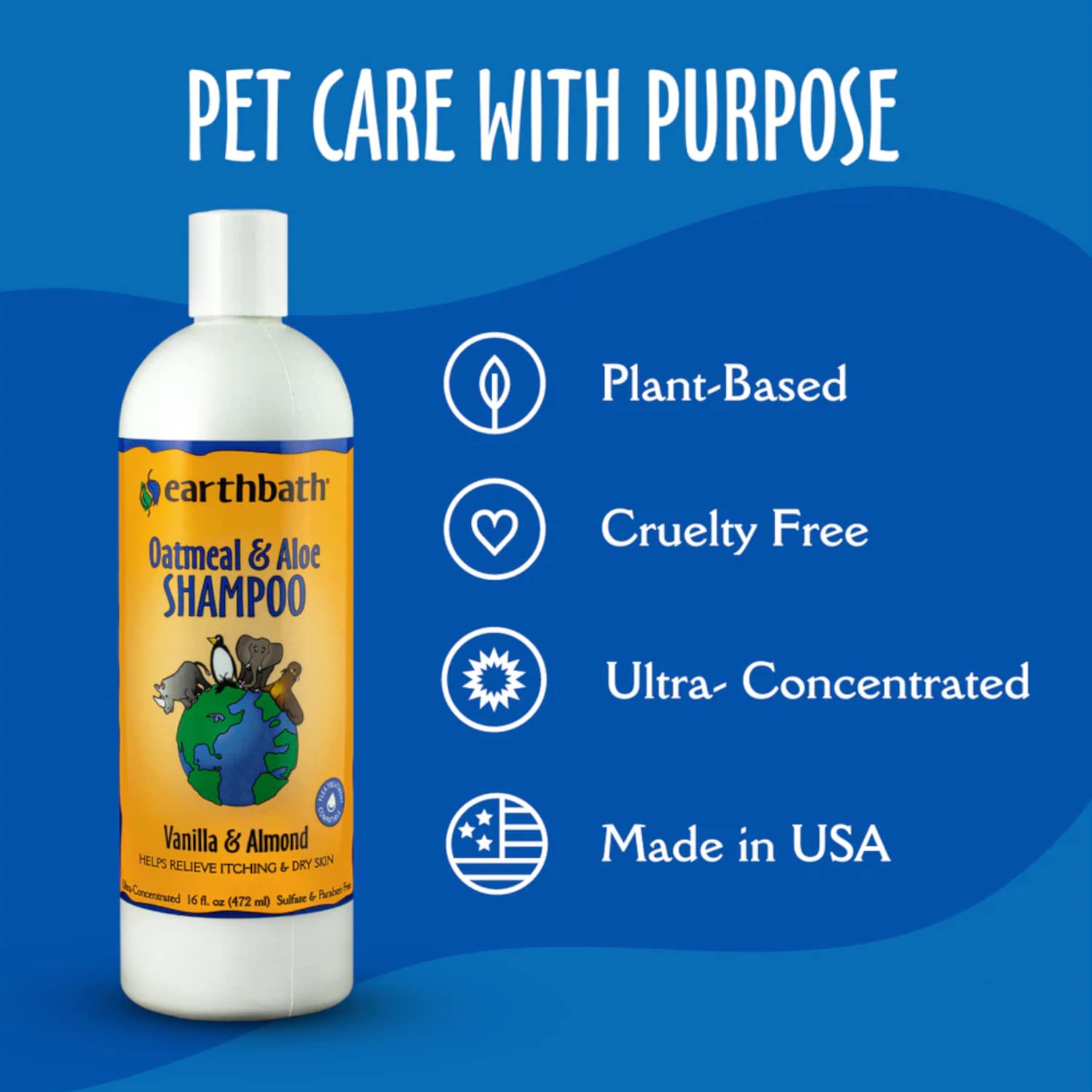 Earthbath Oatmeal & Aloe Dog Shampoo - Oatmeal Shampoo For Dogs, Dry Itchy Skin Relief, Hypoallergenic Anti Itch Puppy Shampoo For Sensitive Skin, Tear Free Pet Wash - Vanilla & Almond, 16 Oz (1 Pack)