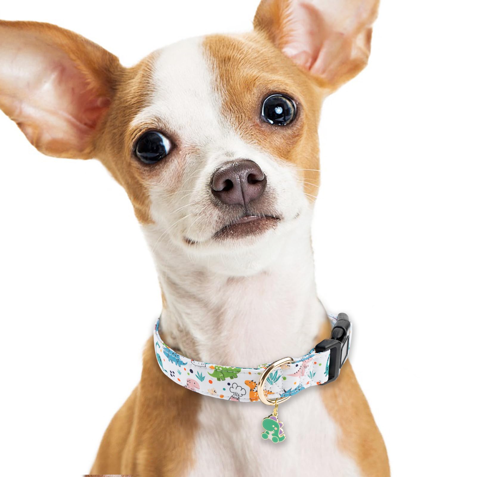 Faygarsle White Dinosaurs Print Cotton Dog Collar For Small, Medium, Large Boys Girls Dogs Xs