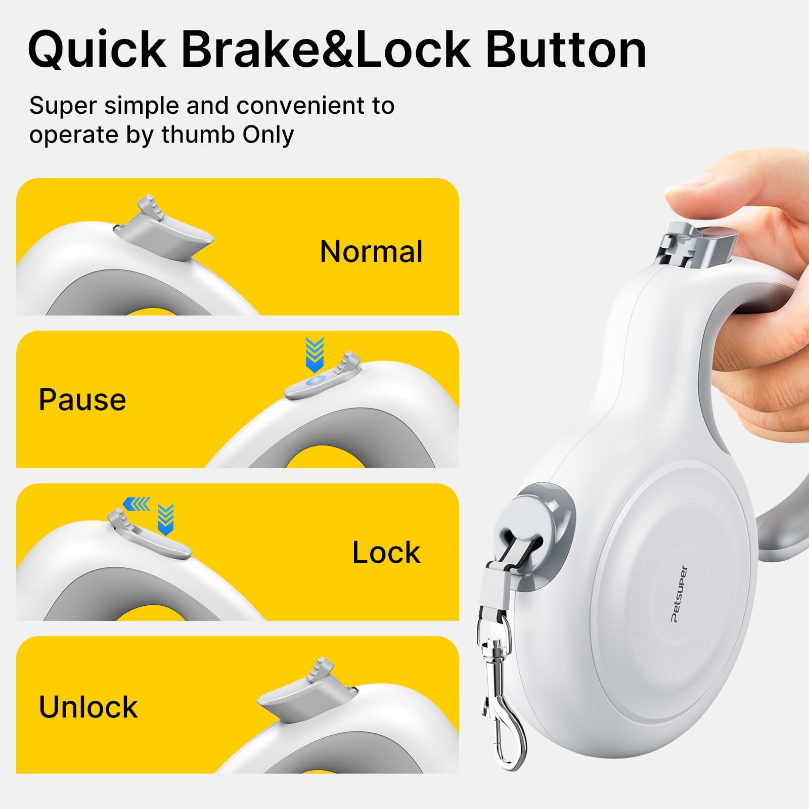 Petsuper Autobrake Retractable Dog Leash,16Ft Dog Leash Retractable For Dogs Up To 132Lbs,360 No Tangle,One-Handed Brake X-Large