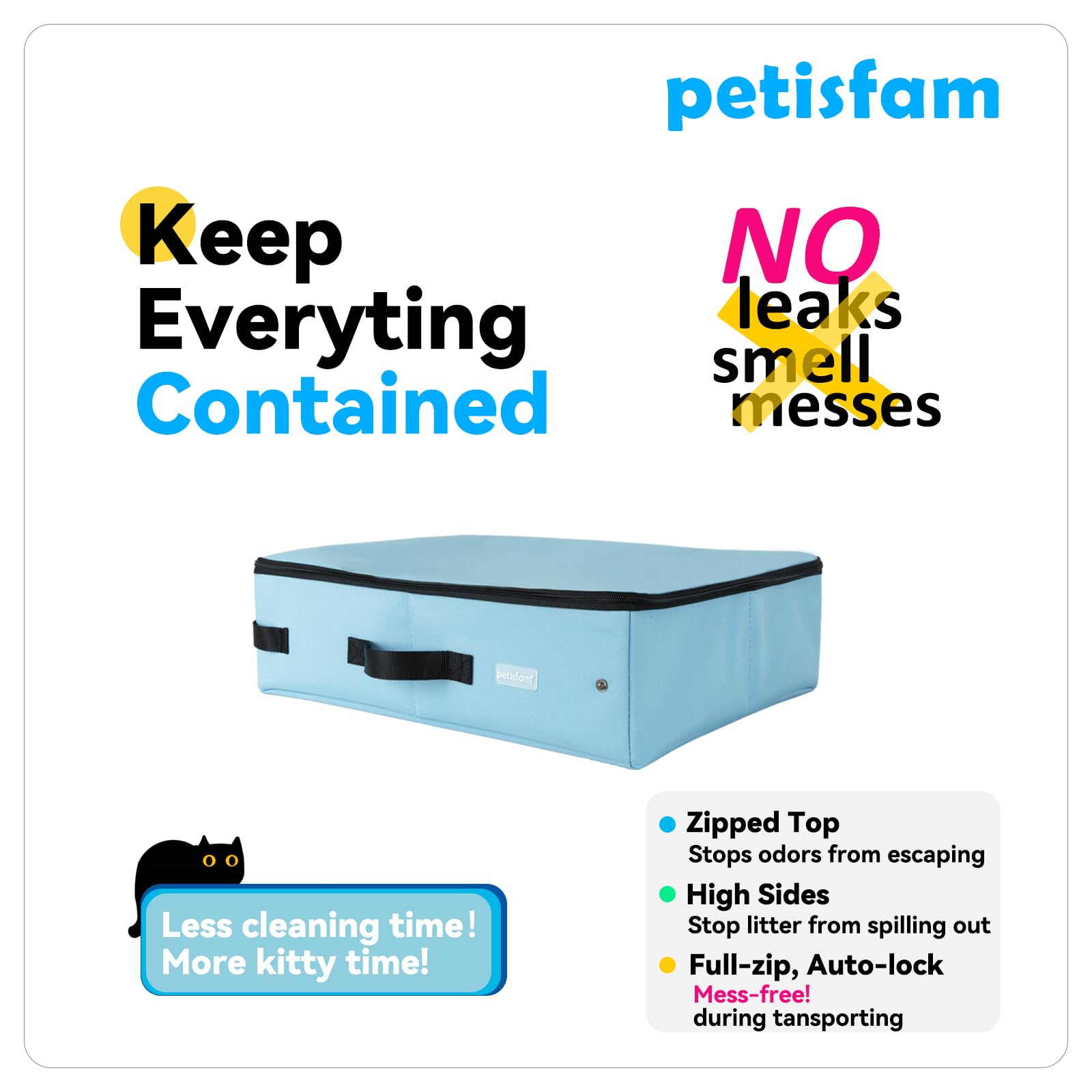 Portable Cat Travel Litter Box With Leak-Proof Zipped Lid To Keep Odor And Litter Contained. Lightweight To Carry Around (Blue,