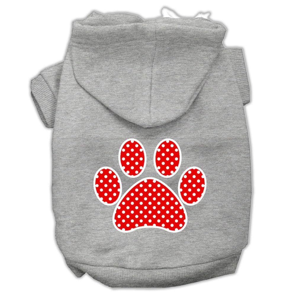 Pet Dog & Cat Hoodie Screen Printed, 'Red Swiss Dots Paw' Gray Lg (10-14 Lbs.)