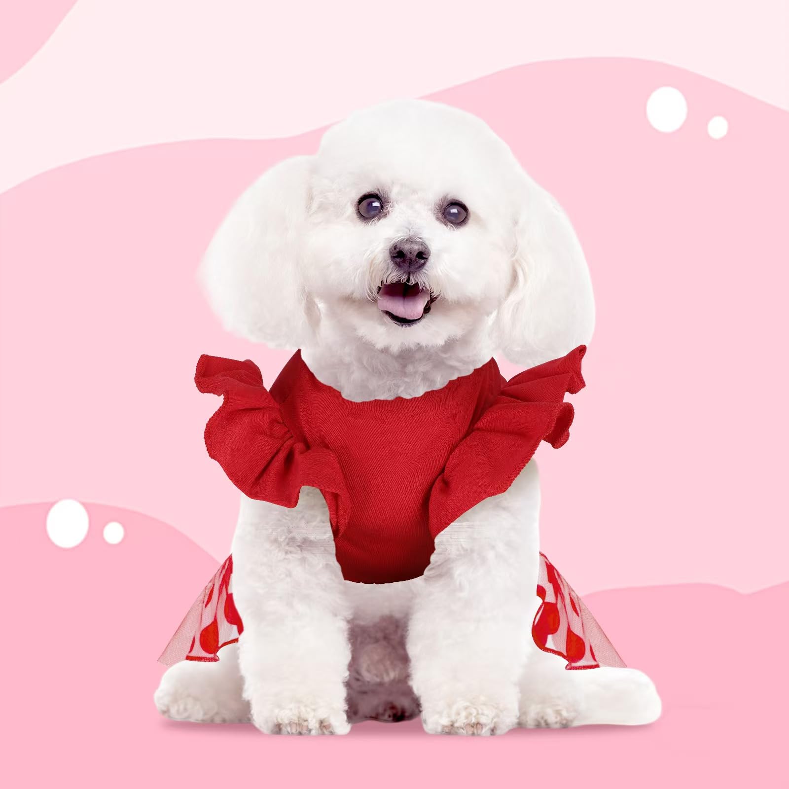 Valentines Dog Dress With Bowknot, Tutu Skirt Tulle Dress Pet Apparel Puppy Outfit Holiday Doggie Clothes For Small Dogs Girl (R
