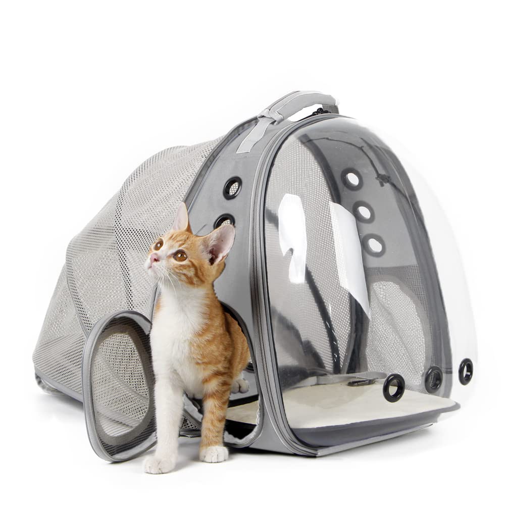 Back Expandable Cat Backpack, Fit Up To 12 Lbs, Space Capsule Bubble Window Pet Carrier Backpack For Cat And Small Puppy Grey