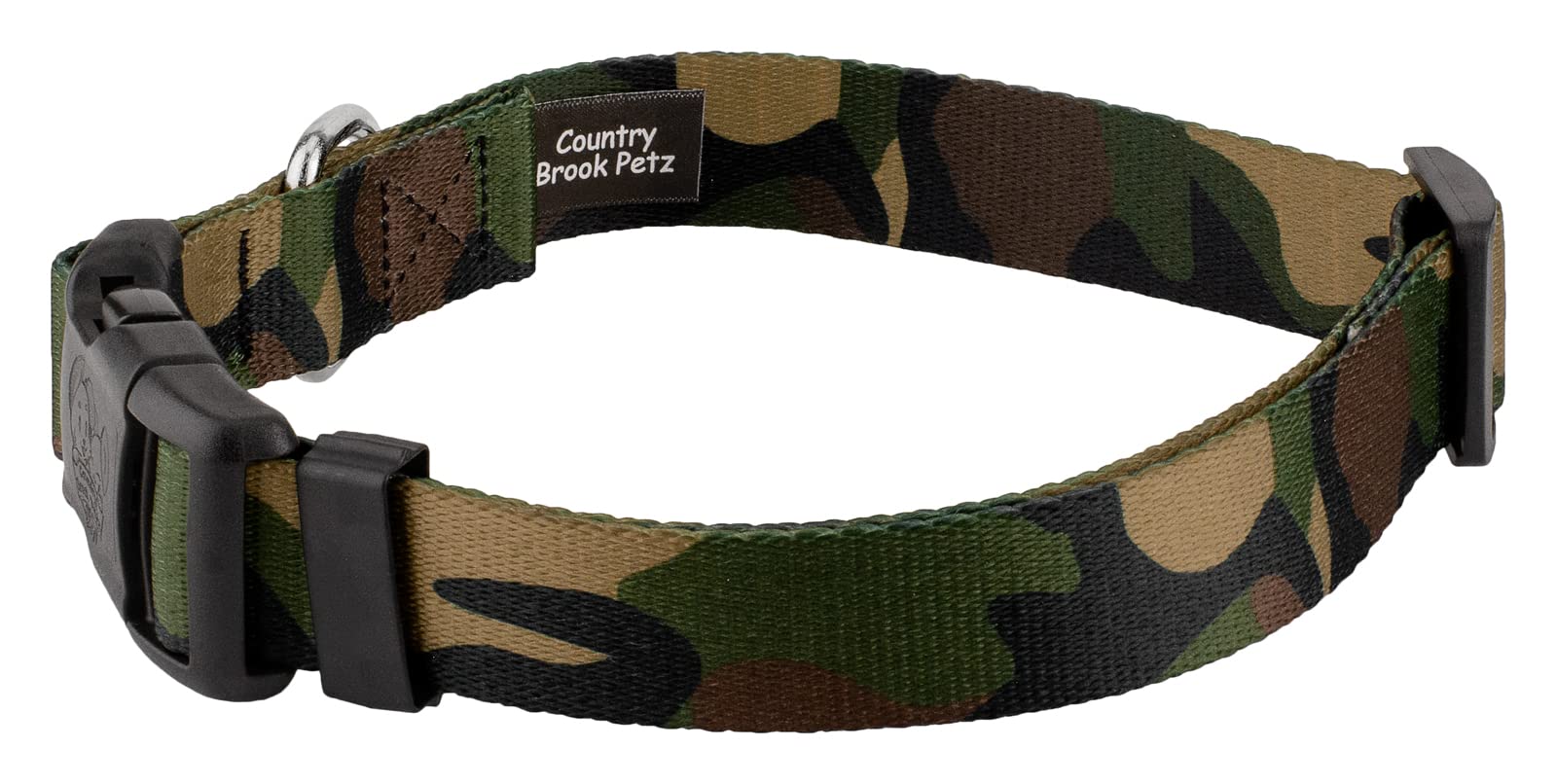 Country Brook Petz - Woodland Camo Deluxe Dog Collar - Made In The U.S.A.- Camouflage Collection With 16 Rugged Designs (1 Inch, Large)