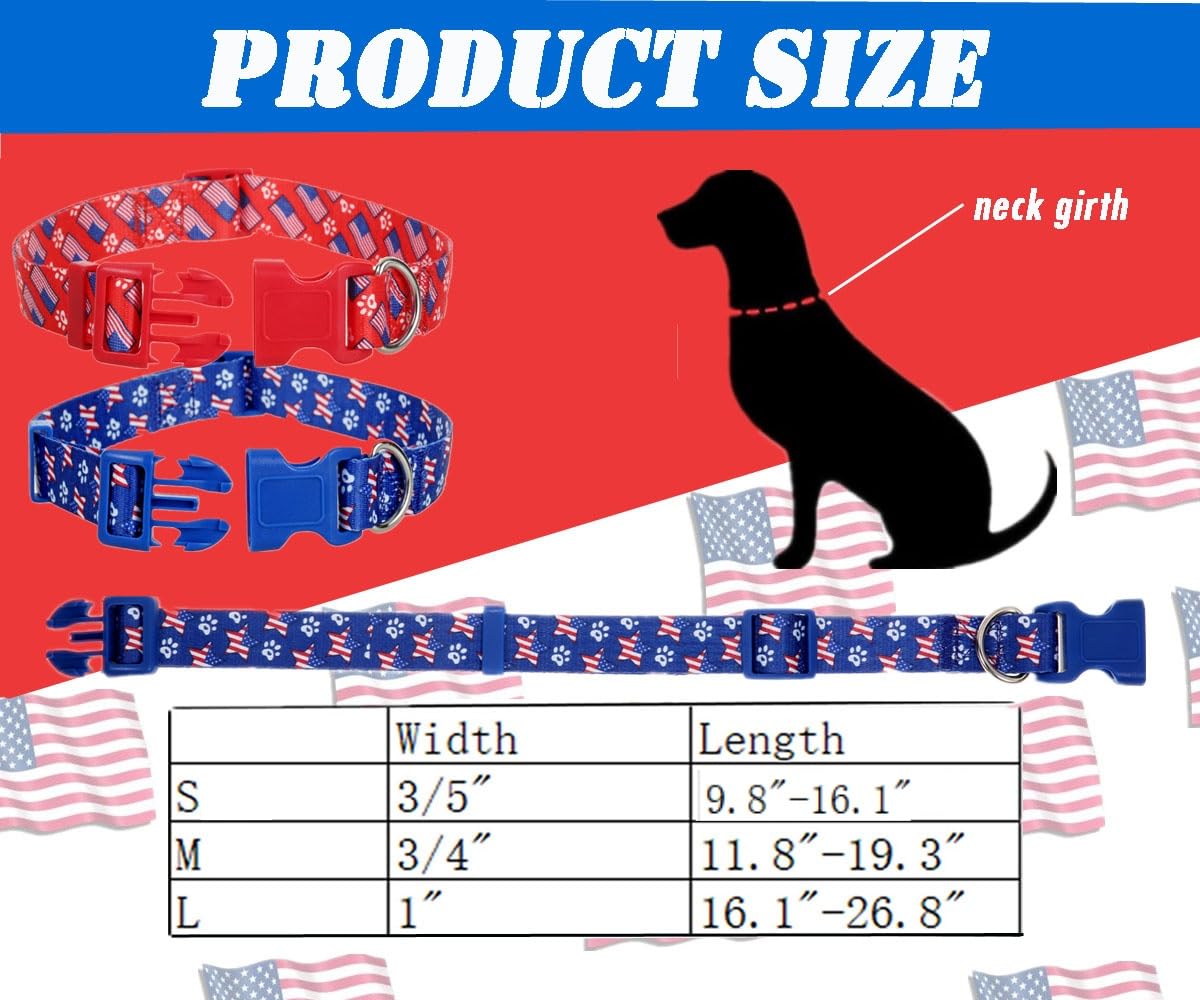 American Flag Medium Dog Collar 2Pack, Quick Release Red White And Blue Patriotic Dog Collar