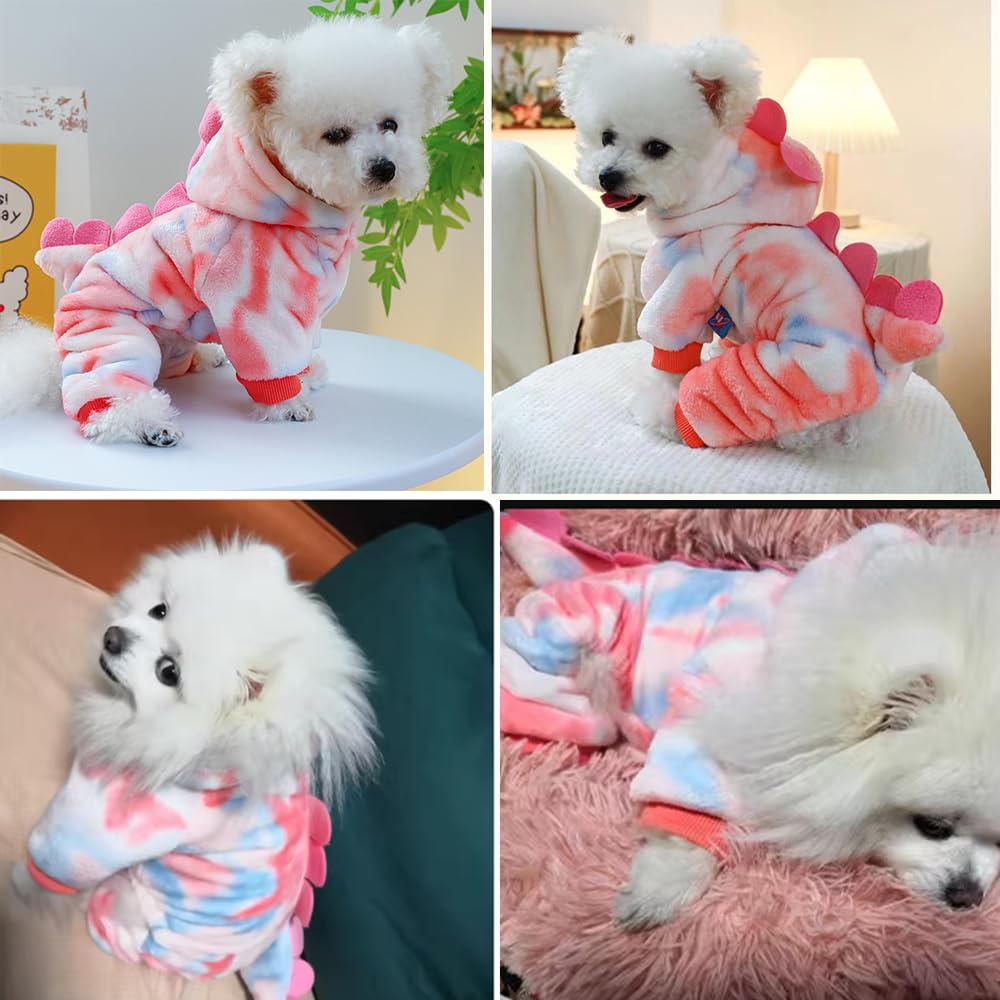 Anelekor Dinosaur Dog Clothes For Small Dogs - Fleece Winter Puppy Hoodies With Leash Ring, Cat Coat, Funny Dinosaur Costume For