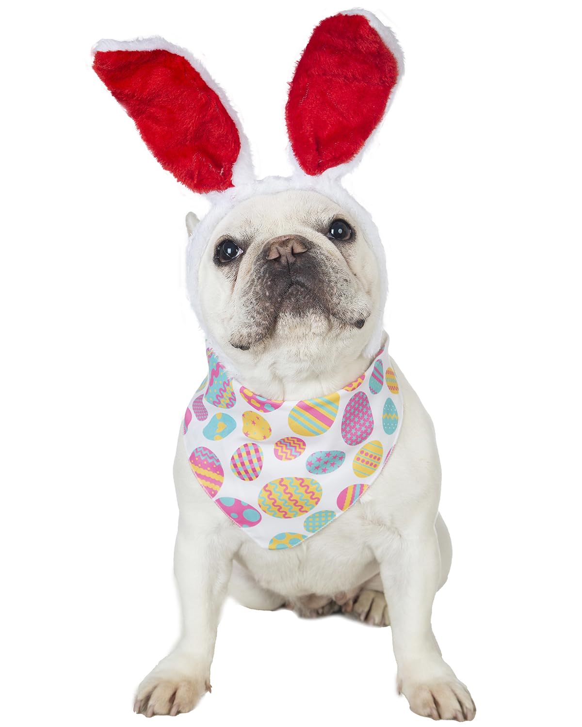 Cooomour 2Pcs Dog Easter Costume Cute Pet Bunny Hat And Dogs Easter Eggs Bandanas For Small Dog Or Cat Easter Headband (One)