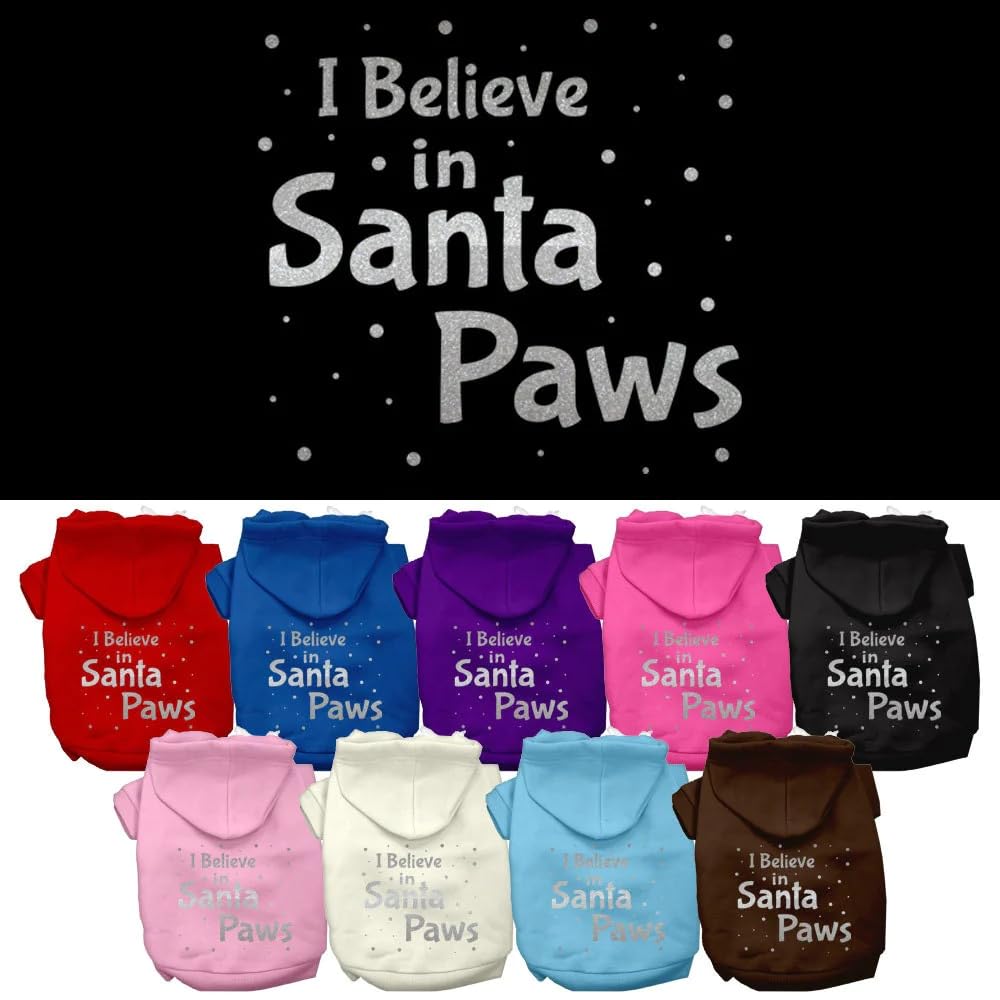 Christmas Pet, Dog & Cat Hoodie Screen Printed, I Believe in Santa Paws Light Pink LG (10-14 lbs.)