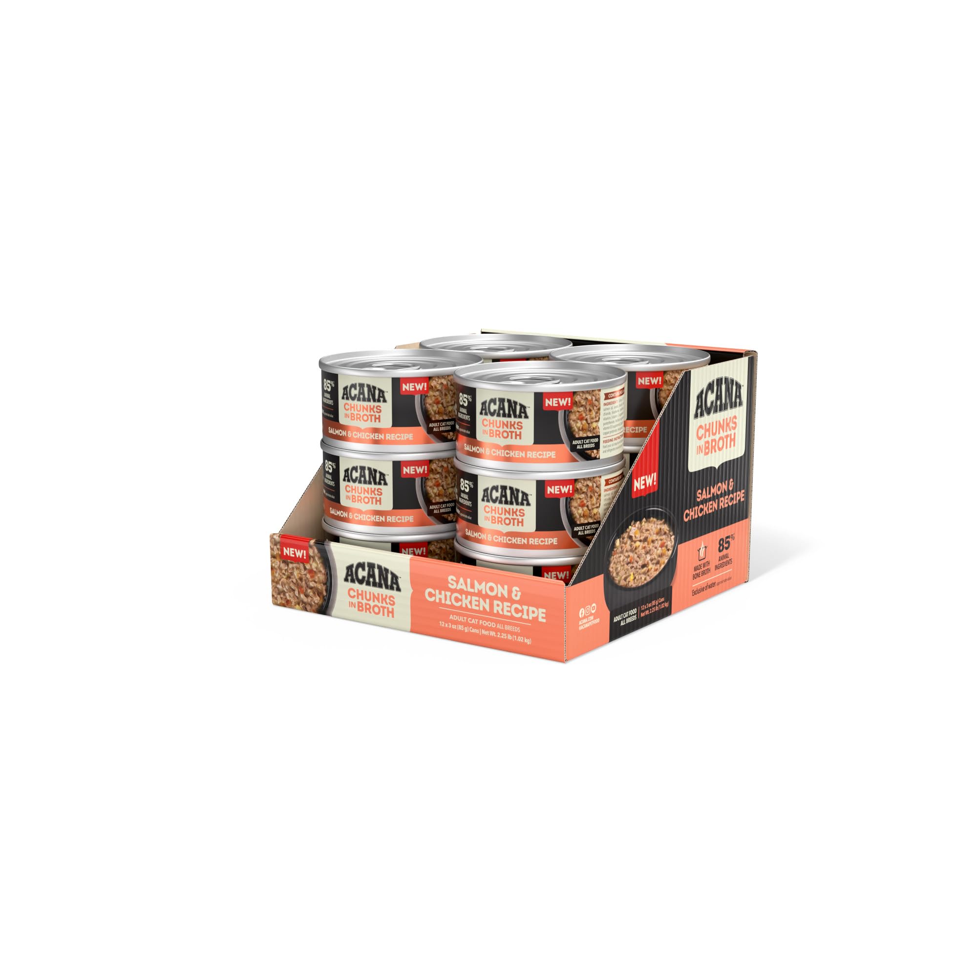 ACANA Chunks in Broth Wet Cat Food Salmon & Chicken Recipe 3oz Cans (12 Count)