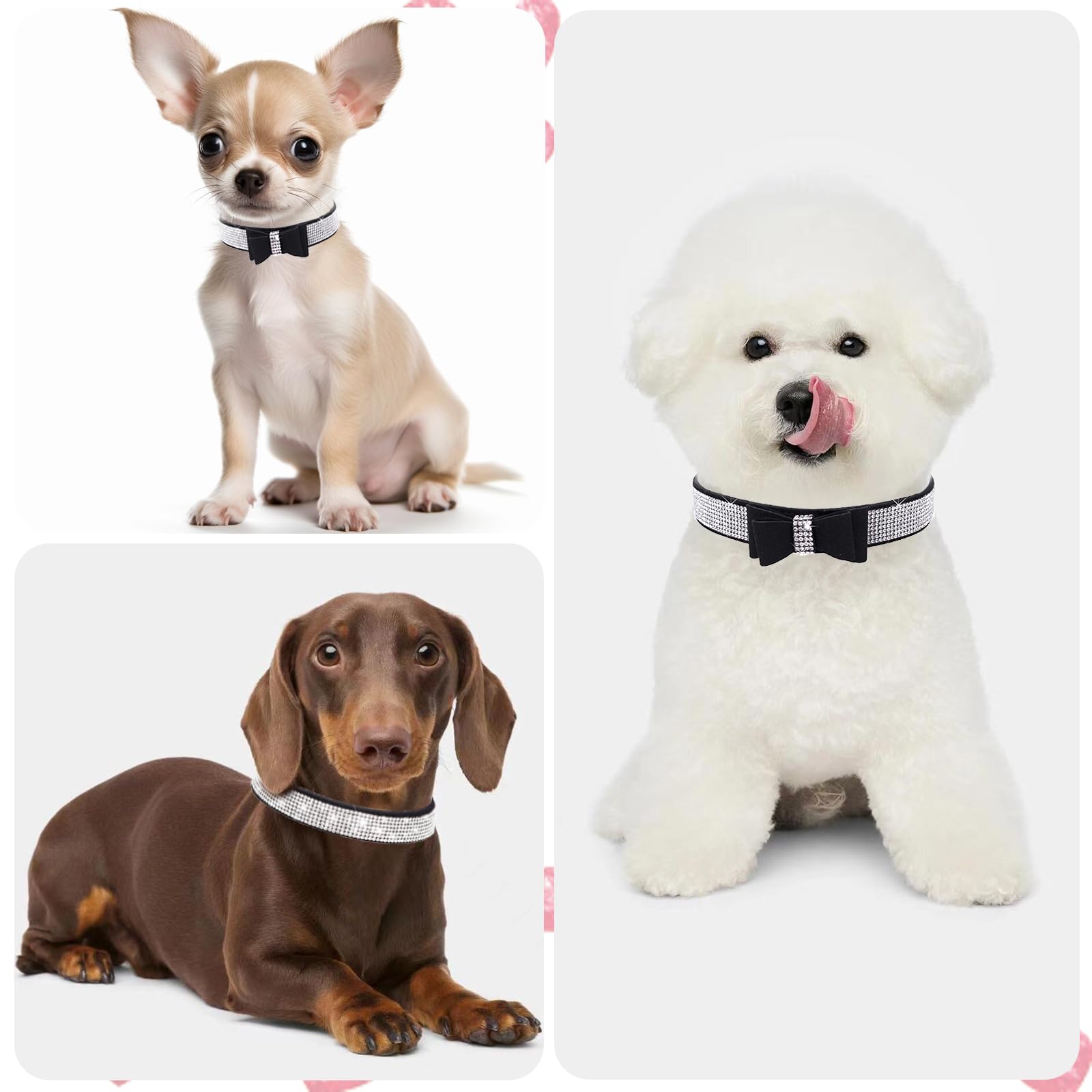 Black Bling Dog Collars For Small Dogs, 2-Pack Rhinestone Dog Collar Soft Suede Glitter Diamond Jewelry Crystal Girl Puppy Colla