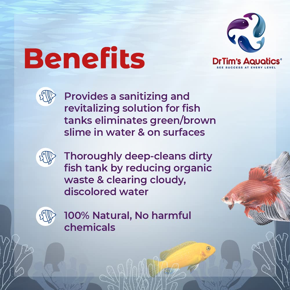 DrTims Aquatics Re-Fresh for Freshwater Aquariums - 100% Natural Fish Tank Sanitizer & Revitalizer Conditioner Solution for Fres