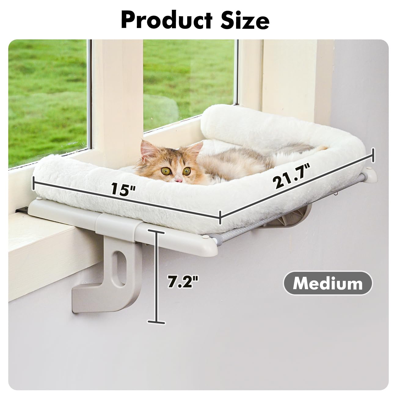 Zoratoo Cat Window Sill Perch With Large Bolster, Easy To Adjust & Assemble Cat Window Seat For Windowsill & Bedside, Pet Hammoc