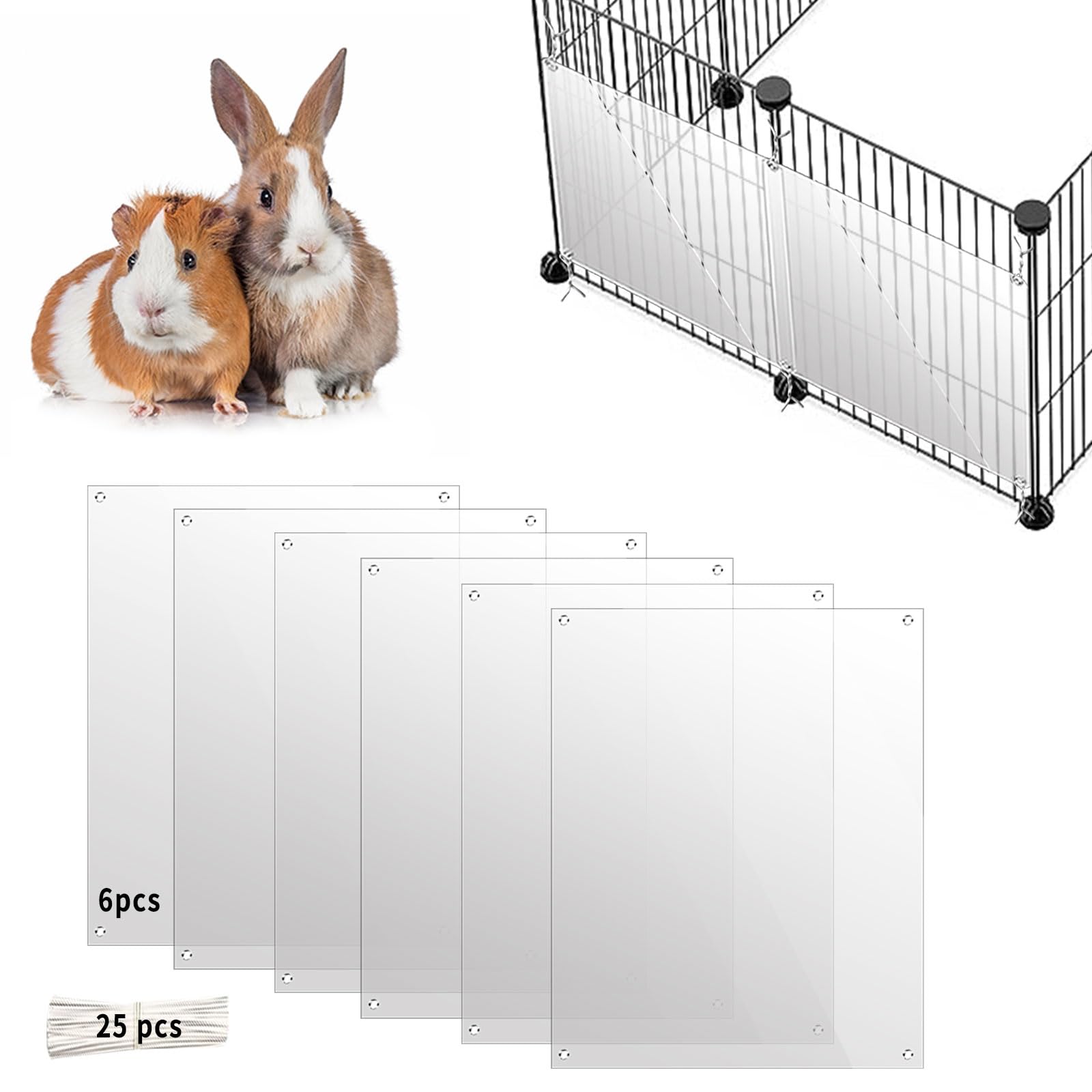 Oncpcare 6 Pack Pet Liner Protection Rabbit Urine Guard Clear Edge Liner Guinea Pig Side Lining Habitat Siding Small Animal Cage