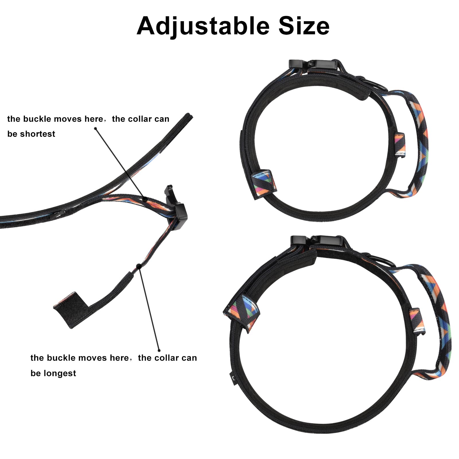 Daganxi Tactical Dog Collar, Adjustable Military Training Nylon Dog Collar With Control Handle And Heavy Metal Buckle For Medium And Large Dogs, With Patches And Airtags Case (Xl, Colorful Triangle)