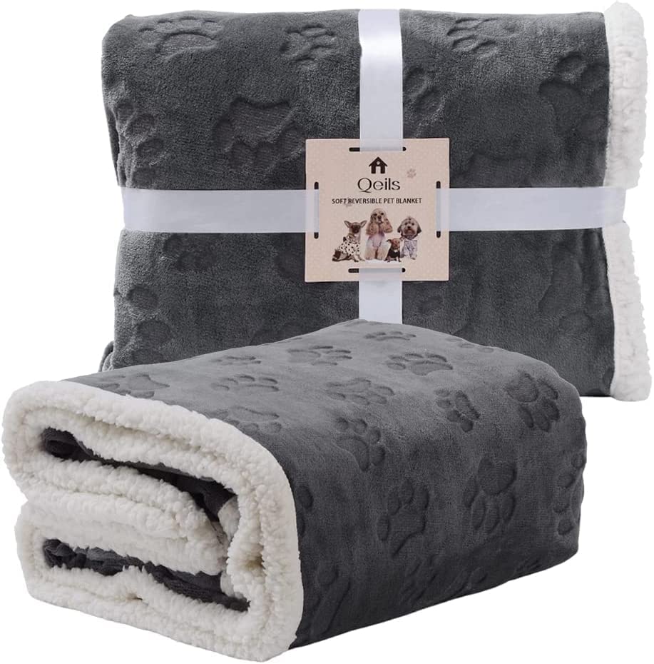 Qeils Dog Blankets For Large Dogs - Waterproof Cat Blanket Washable - Sherpa Fleece Puppy Blanket, Soft Plush Reversible Throw Protector For Bed Couch Car Sofa, 60'X80', Dark Grey