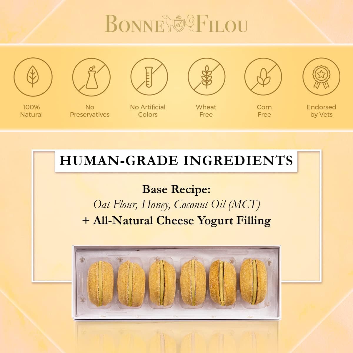 Bonne et Filou Dog Treats Cheese Cupcakes, Dog Birthday Gift for Medium to Large Breed - Gourmet Macaron Cakes, Healthy & Delici