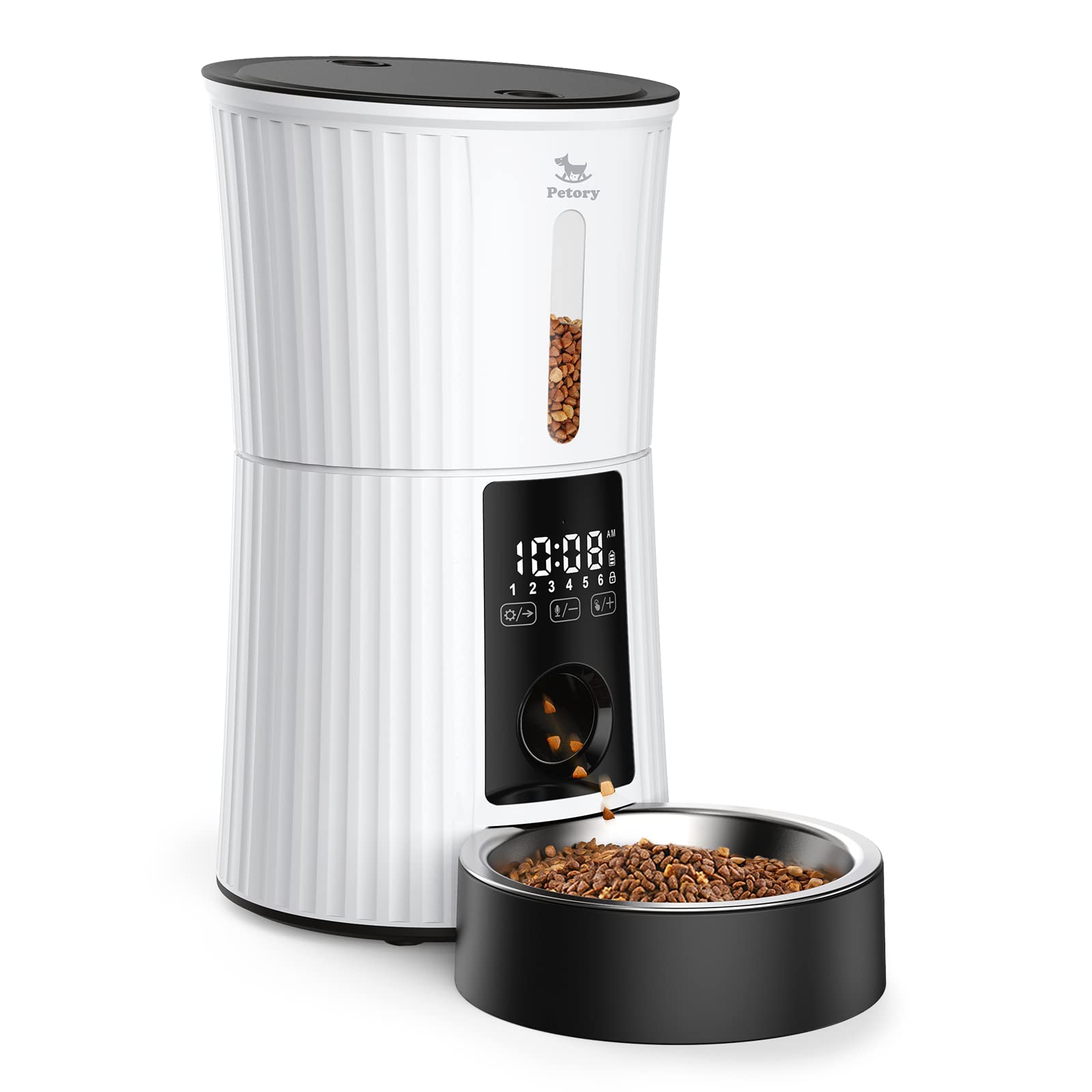 Petory Automatic Cat Feeders - 4L Timed Cat Feeders for Dry Food Built-in Battery up to 6 Meals with Desiccant Bag Support Dual 