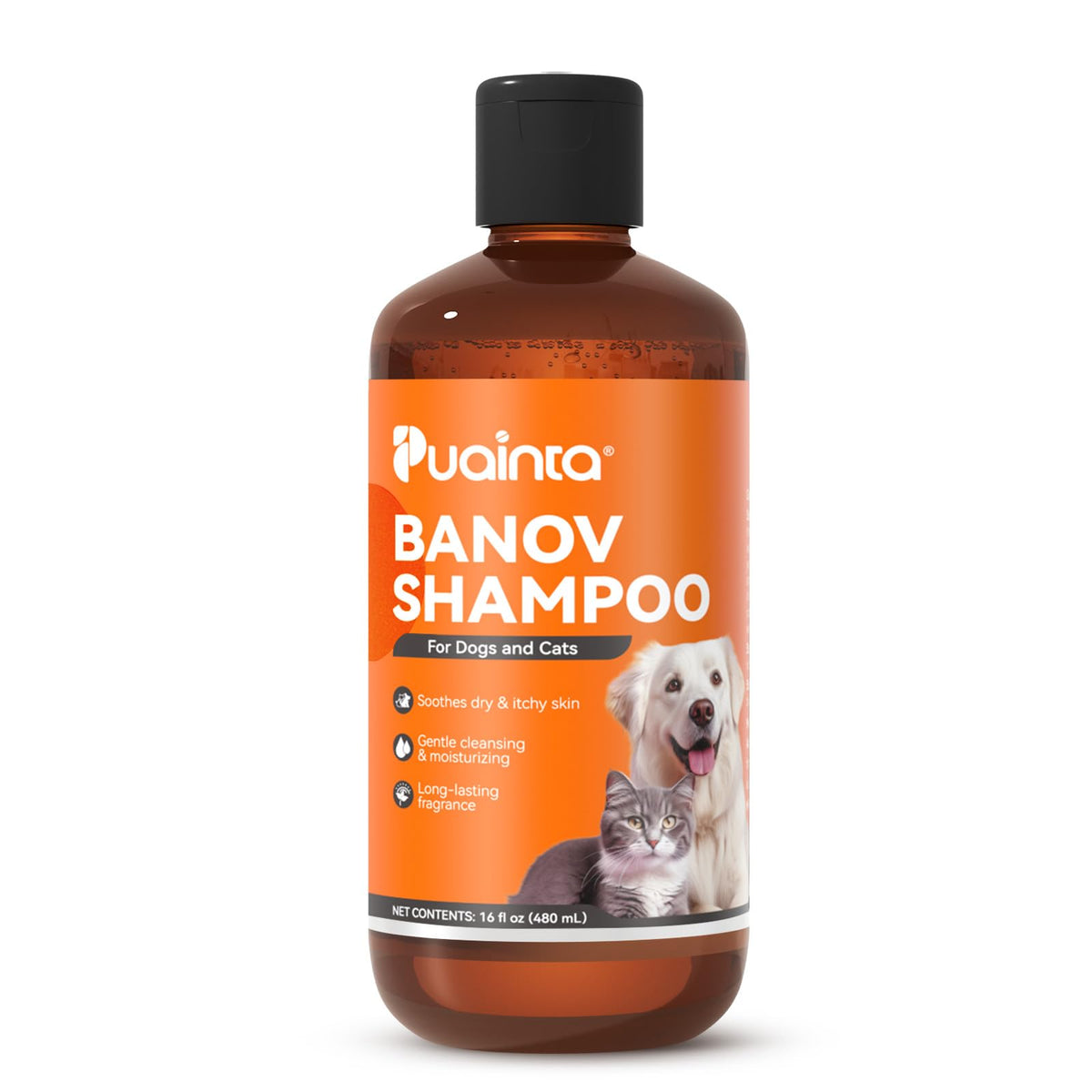 Puainta Dog & Cat Shampoo For Itchy Skin Relief, Hypoallergenic, Unscented, 16Oz
