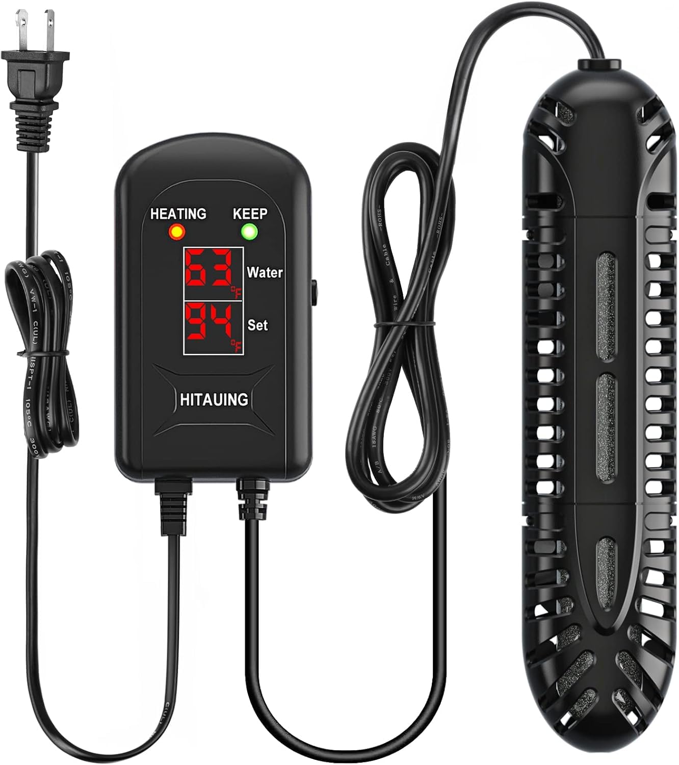 Hitauing Aquarium Heater, 100W Fish Tank Heater With Led Digital Display & 5 Safety Protection, Submersible Aquarium Heater With