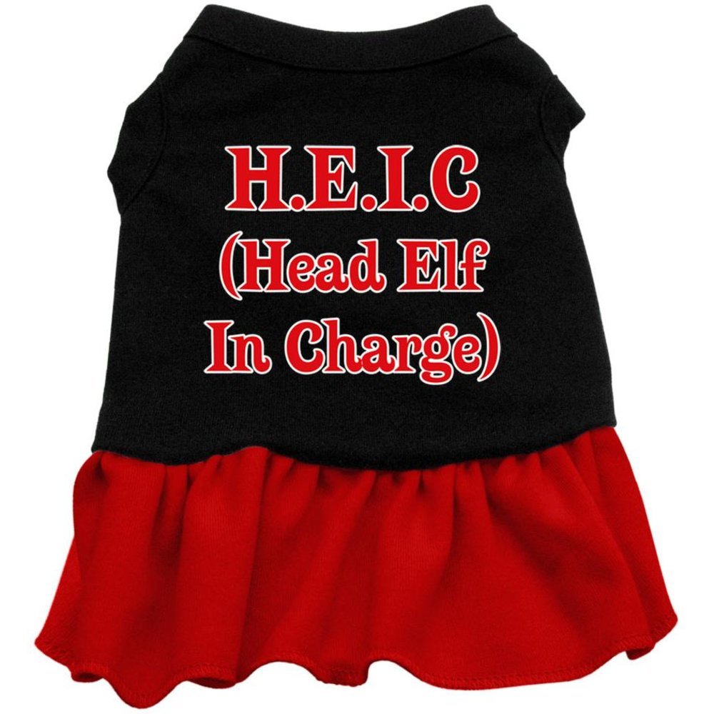 Christmas Pet Dog & Cat Dress Screen Printed, &quot;Head Elf In Charge&quot; Black W/Red LG (10-14 lbs.)