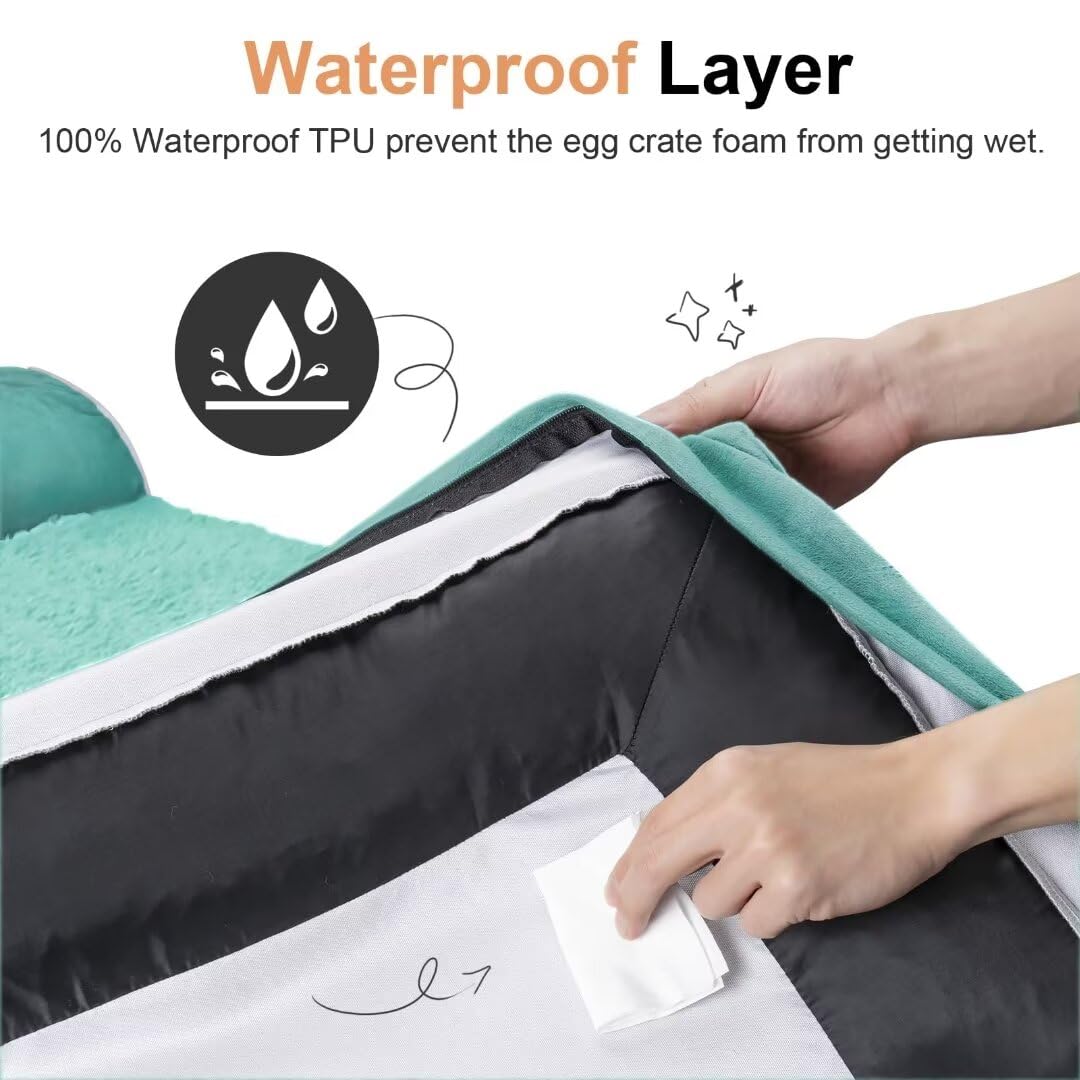 Large Dog Bed Orthopedic Washable: Jumbo Dog Bed Bolster Extra Large Dogs Egg Crate Foam Sofa Couch Waterproof Removable Cover - Aqua Blue