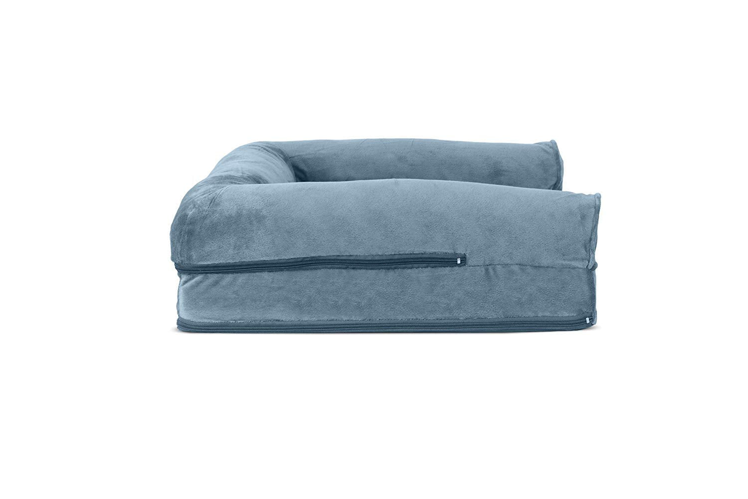 Furhaven Orthopedic Dog Bed For Medium/Small Dogs W/ Removable Bolsters & Washable Cover, For Dogs Up To 35 Lbs - Faux Fur & Velvet Sofa - Harbor Blue, Medium