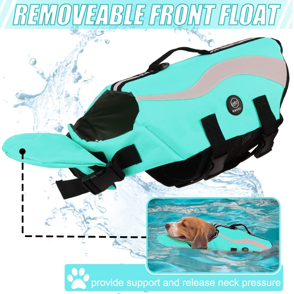 Emust Life Vests For Dogs, Lightweight Small/Medium/Large Dog Life Preserver For Swimming/Boat/Water, Turquoise,Xl