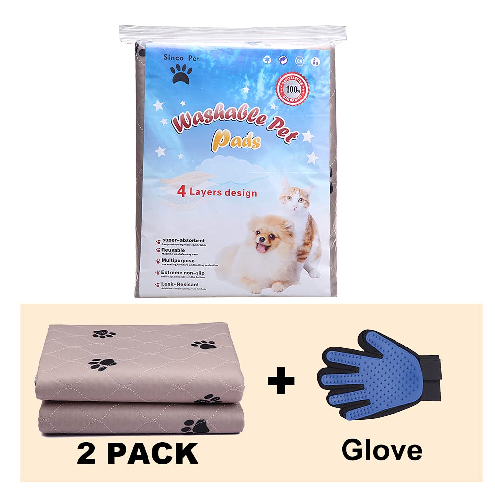Sincopet Washable Dog Pee Pads With Puppy Grooming Gloves,Puppy Pads,Reusable Pet Training Pads,Large Dog Pee Pad,Waterproof Pet Pads For Dog Bed Mat,Super Absorbing Whelping Pads 36X72 In(Pack Of 2)