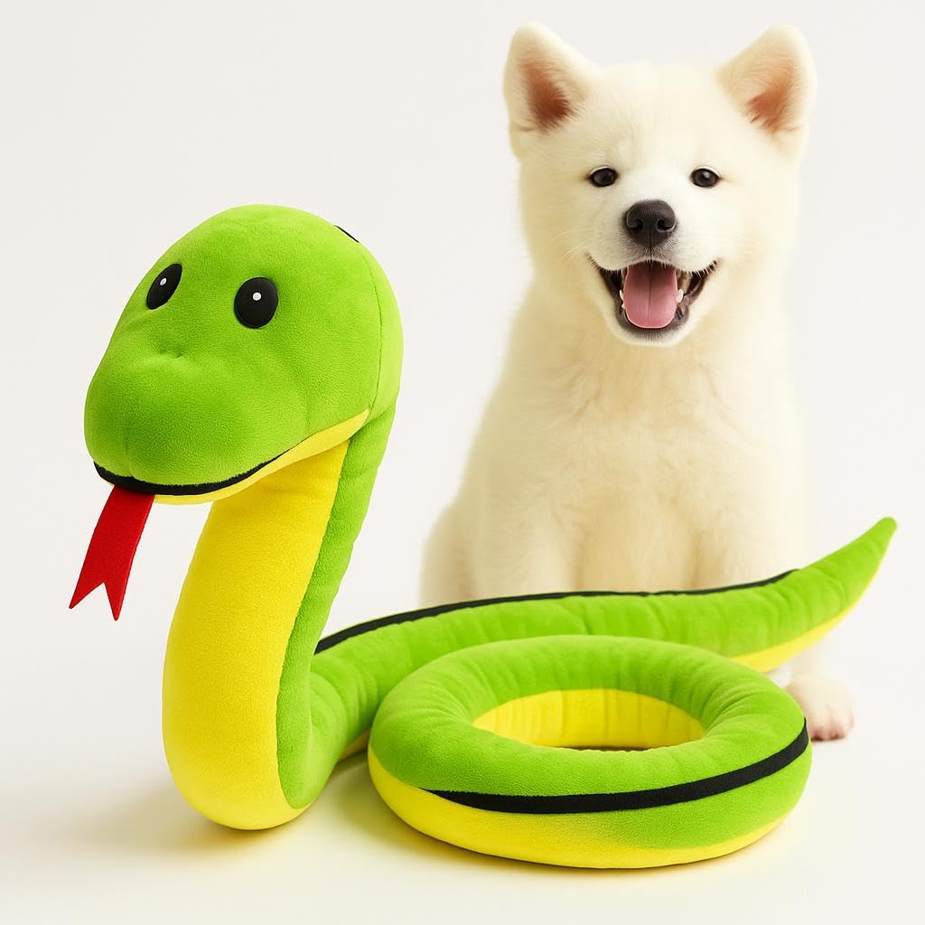 WAGGYTAILS Premium Giant Plush Snake Dog Toy (Made in U.S.A) 6 Feet Long Foldable Interactive Squeaky Pet Toy with Squeakers in 