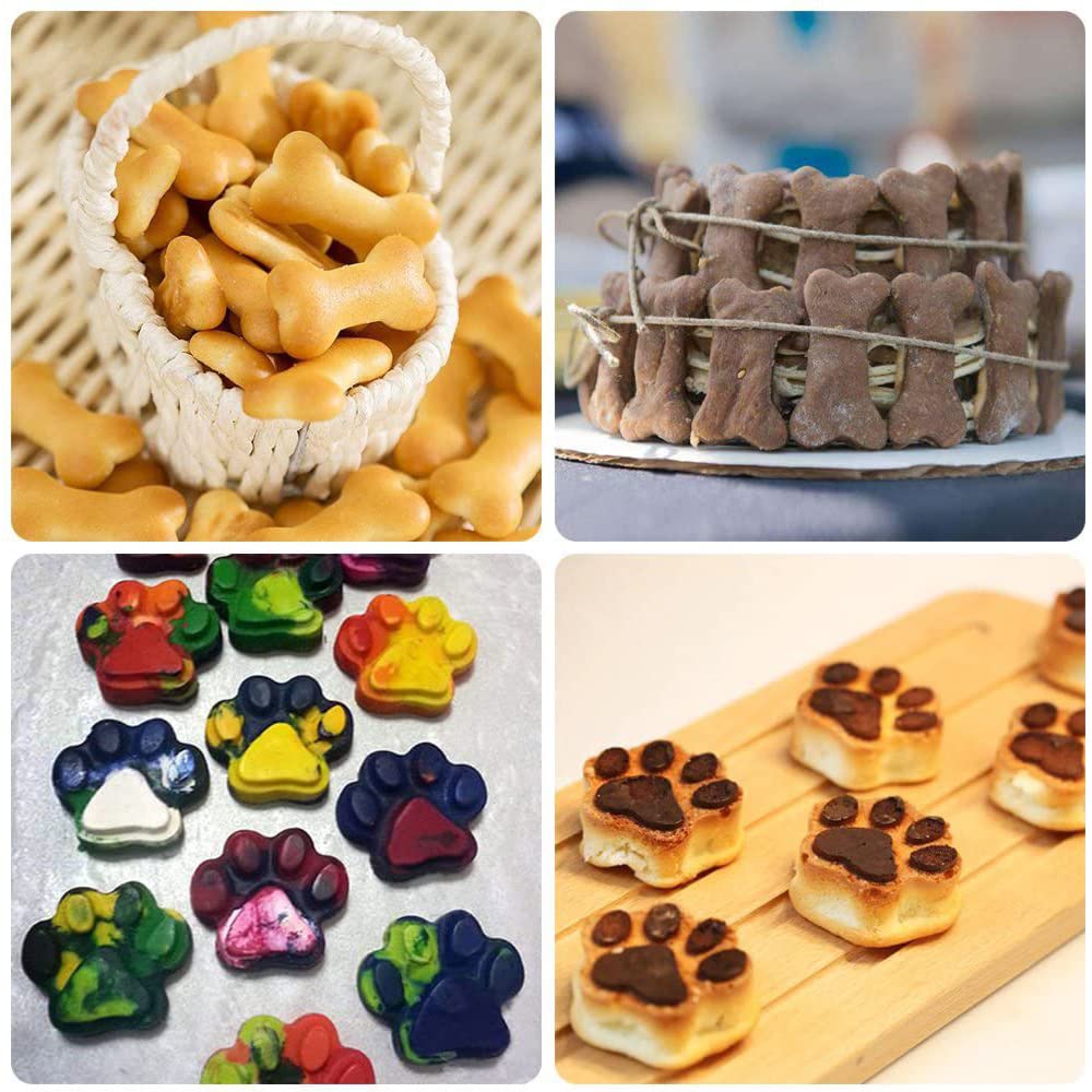 Silicone Puppy Treat Molds Puppy Paw Print & Dog Bone Shaped Molds Dog Treat Molds Used for Baking Chocolate Candy Jelly Ice Cub