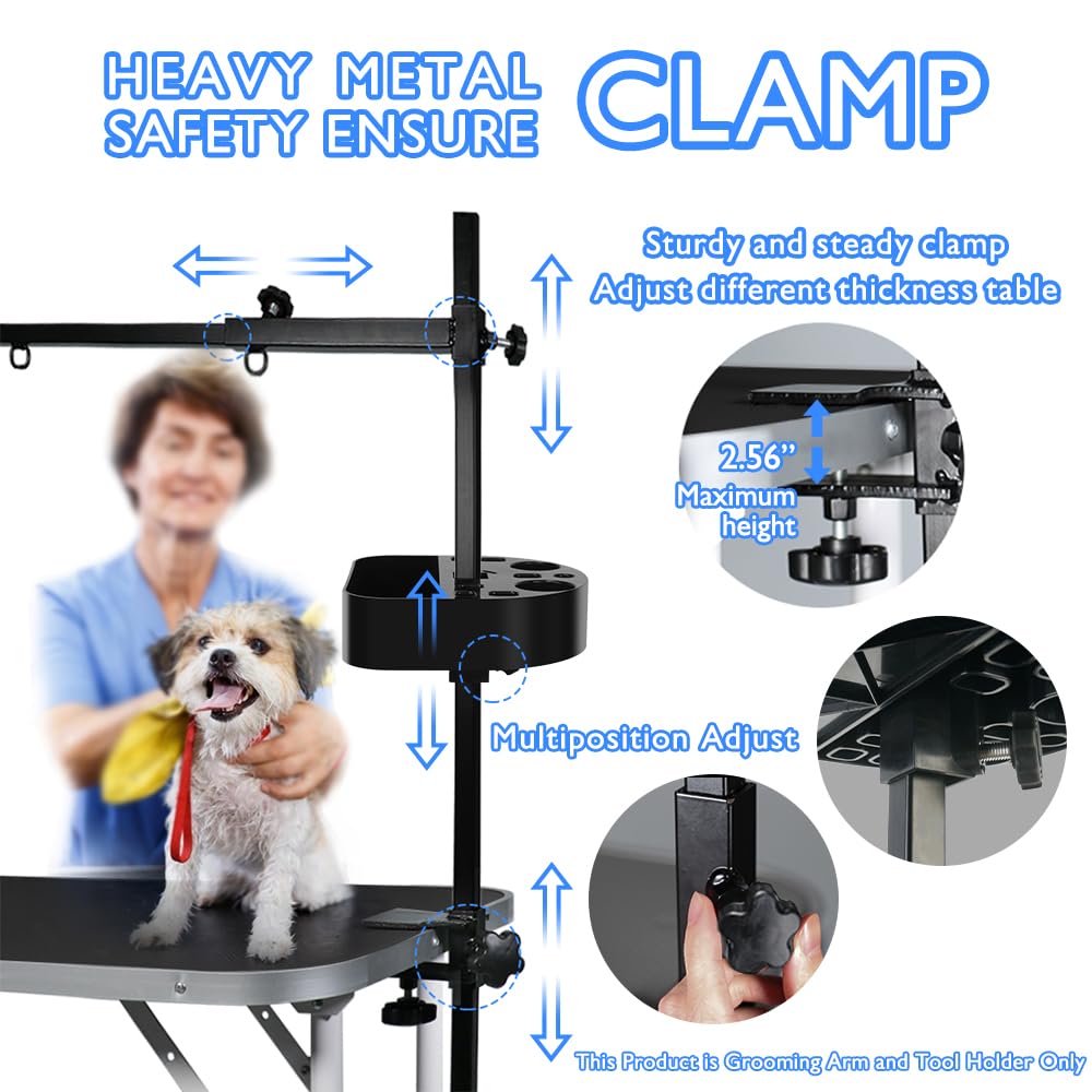 Leibou H-Shape Pet Grooming Table Arm With Tool Holder Noose And Clamp For Dogs And Cats Heavy Duty Aluminum Alloy Frame With 35