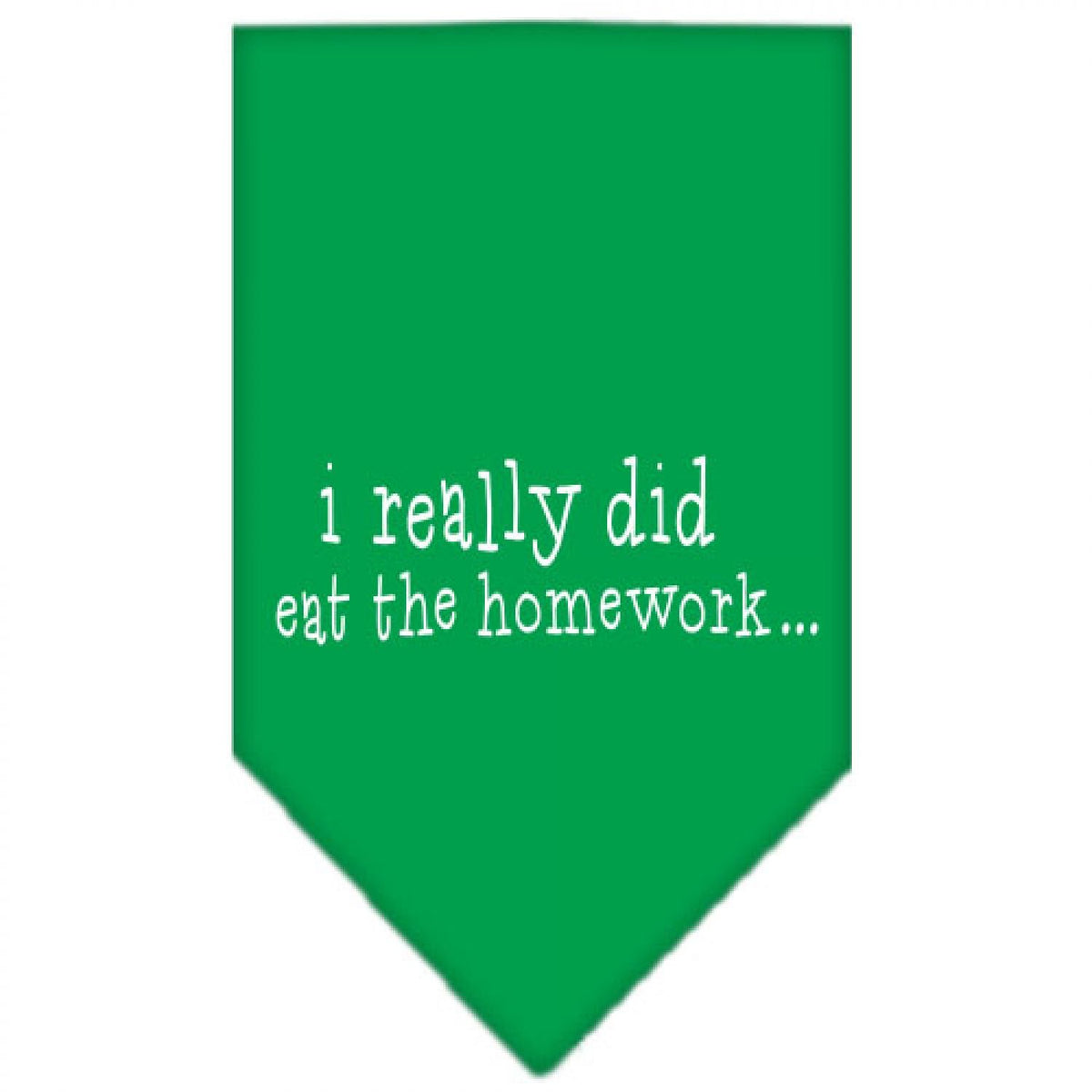 Pet and Dog Bandana Screen Printed, &quot;I Really Did Eat The Homework&quot; Emerald Green Small