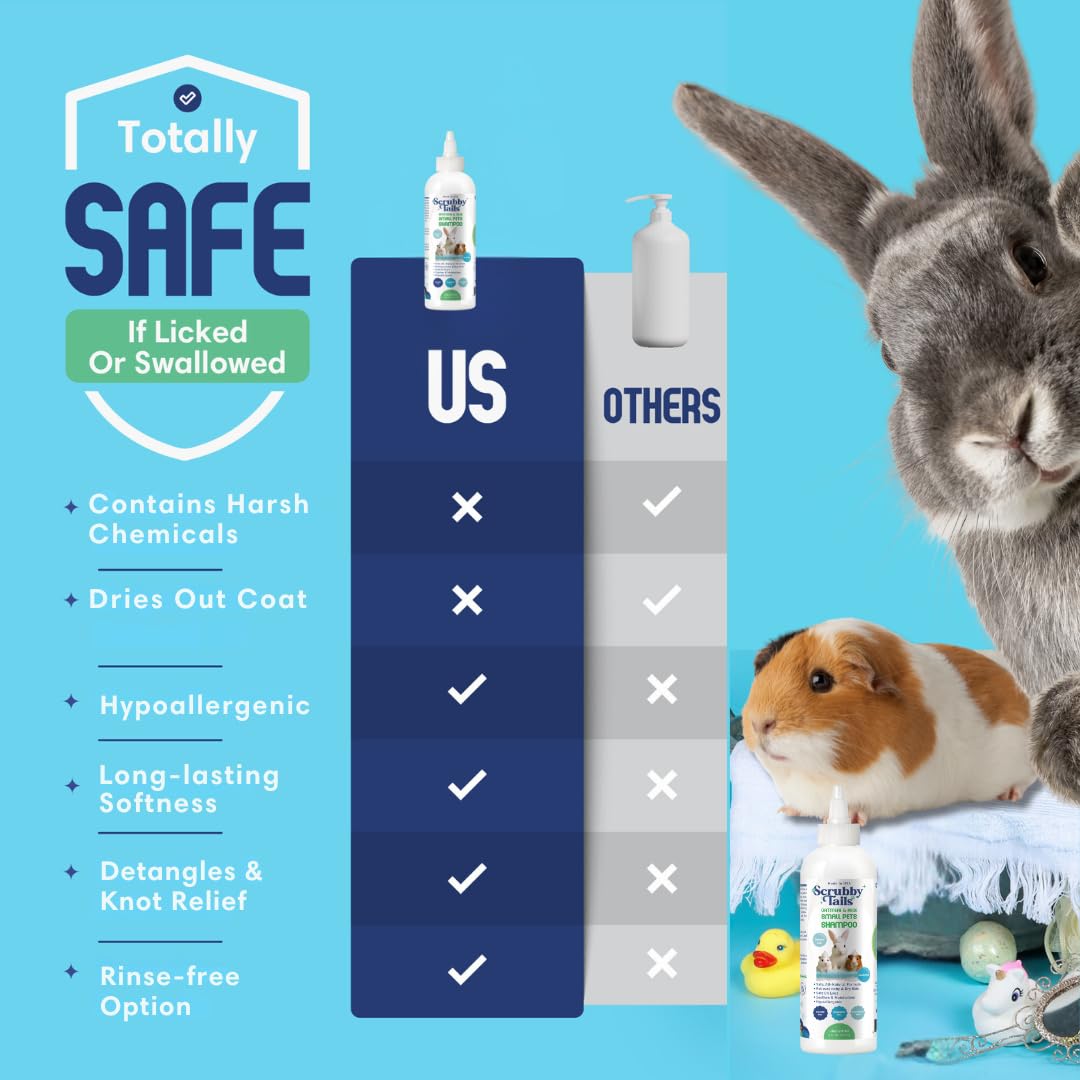 Scrubby Tails Oatmeal & Aloe Vera Shampoo for Small Pets - Hypoallergenic, Unscented, 8 fl. oz - Ideal for Guinea Pigs, Bunnies, Ferrets,