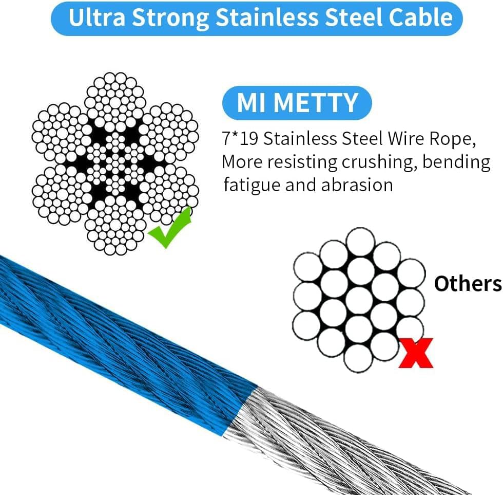Mi Metty Tie Out Cable For Dog,60Ft Dog Leads With Swivel Hook And Shock Spring,Heavy Duty Tie Out Cable For Large Dogs Up To 12