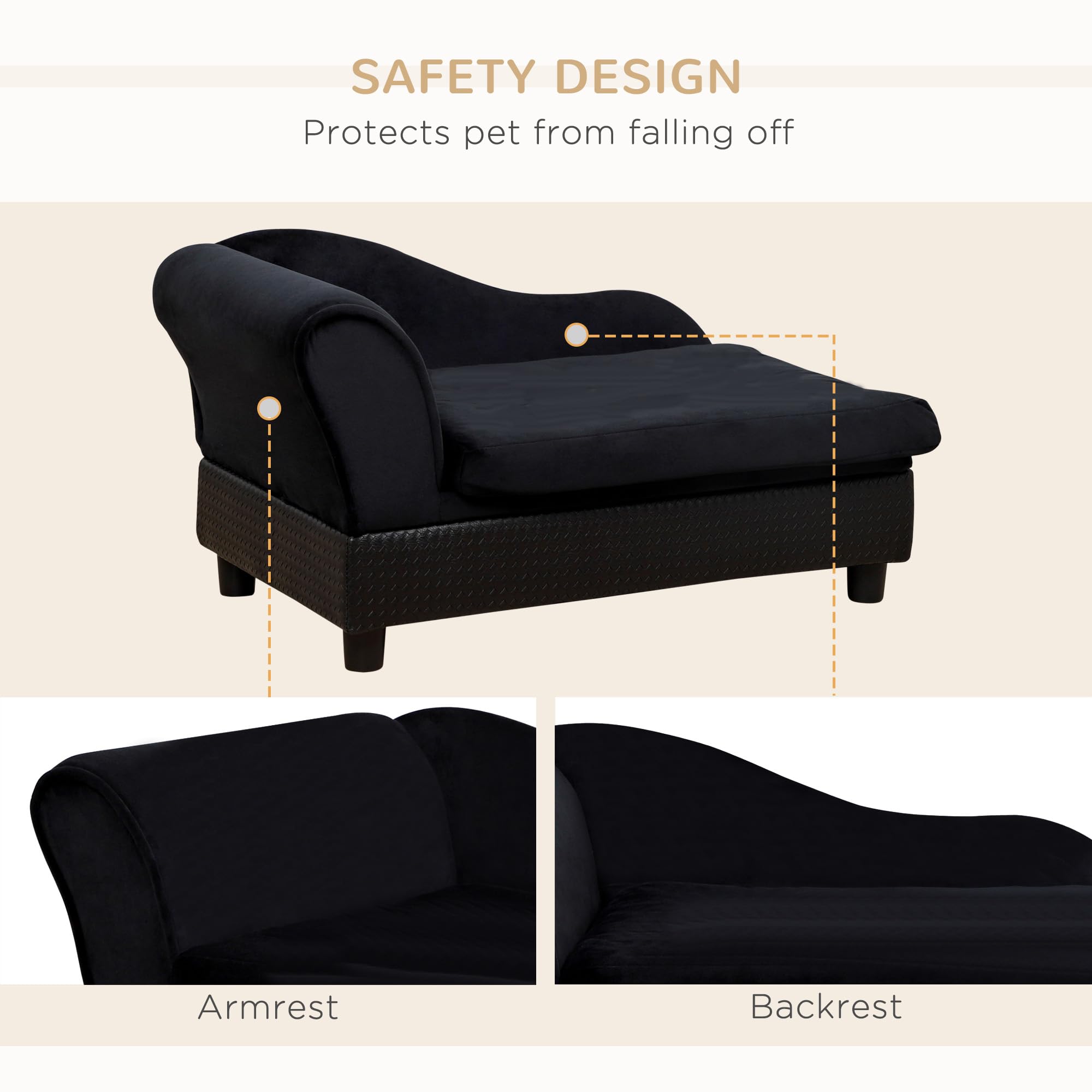 PawHut Luxury Fancy Dog Couch with Hidden Storage, Small Dog Sofa Bed with 2 Soft Foam, Modern Pet Furniture for Puppies & Littl