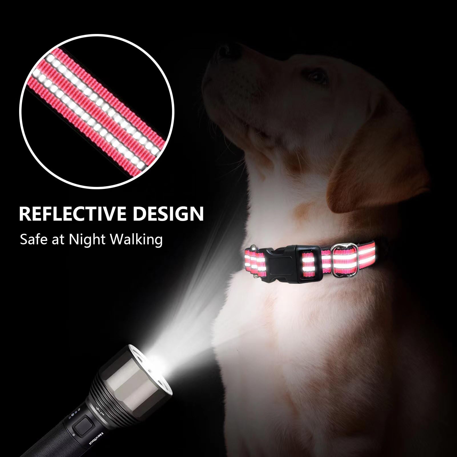 Joyeeiioo Martingale Dog Collar, Adjustable Nylon Reflective Collar With Quick Release Buckle (Hot Pink, Medium)