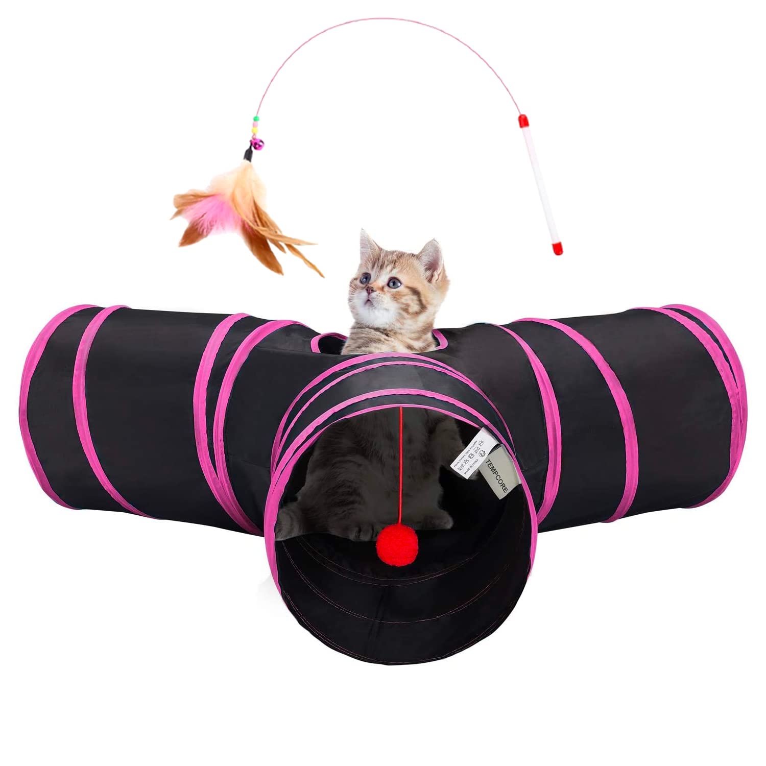 Tempcore Pet Cat Tunnel Tube Cat Toys 3 Way Collapsible, Cat Tunnels For Indoor Cats,Kitty Tunnel Bored Cat Pet Toys Peek Hole T