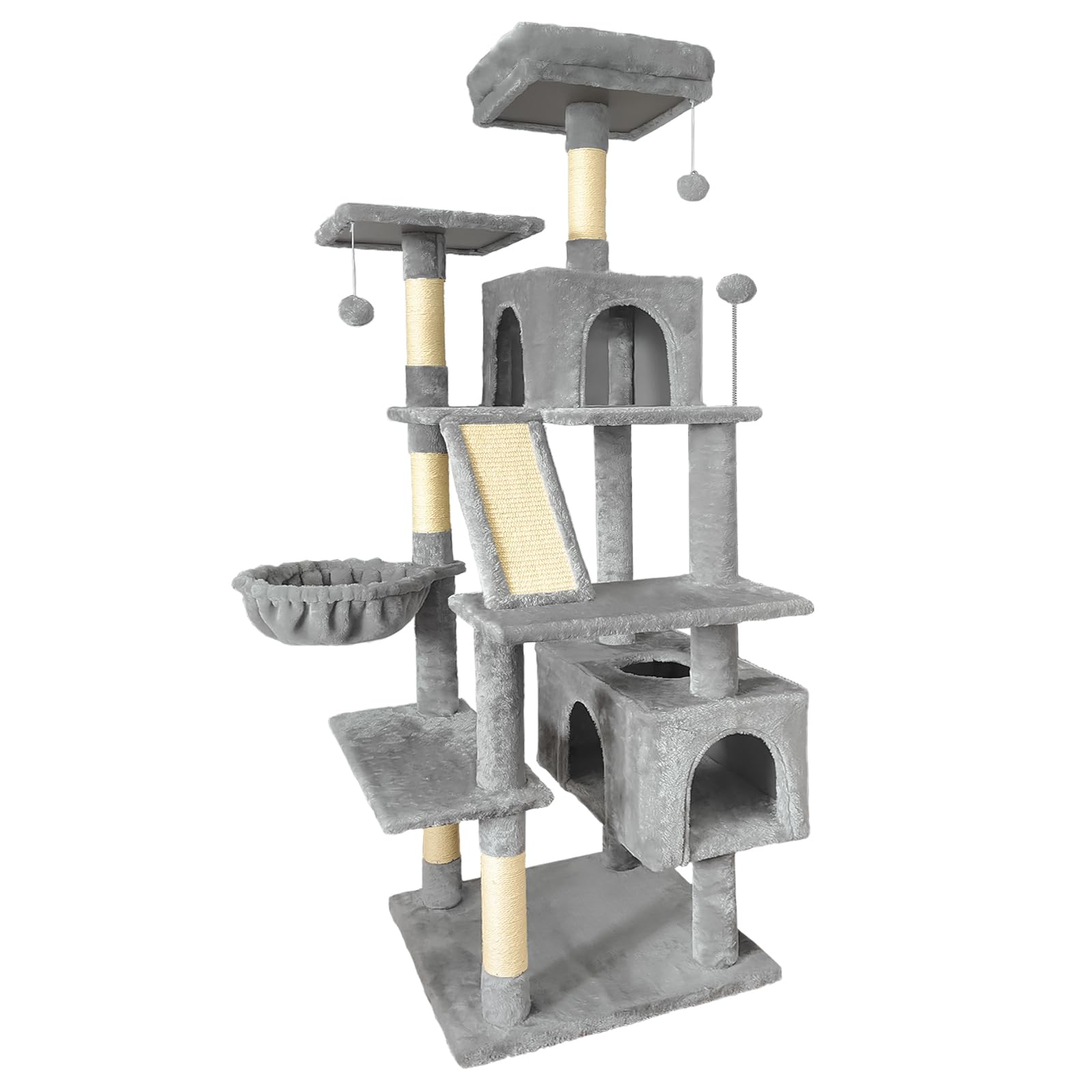 Pempet 70'' Cat Tree Tower For Indoor Cats, Multi-Level Cat Tower Condo With Sisal Scratching Post (Light Gray)