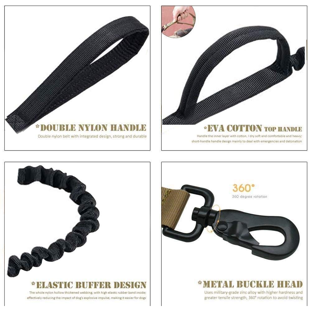 Tactical Dog Collar And Leash Set Tactical Dog Collar With Handle Bungee Leash Adjustable Military Training Nylon Collar Dog Training Collar Leash Set With Control Handleand Metal Buckle (Black Xxl
