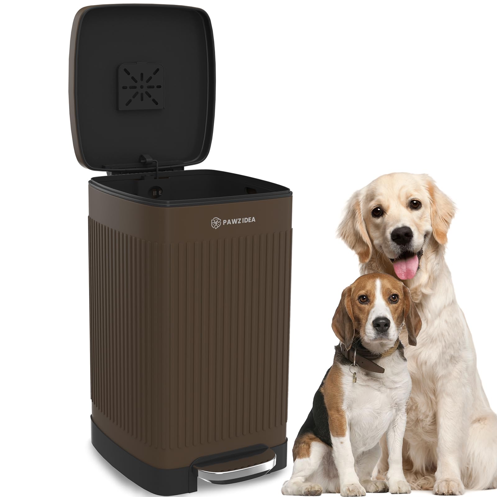 Pawzidea Dog Poop Trash Can Outside Odor Control, 5.3 Gallon Large Dog Waste Trash Can With Lid, Waterproof Poop Disposal Bin Ou