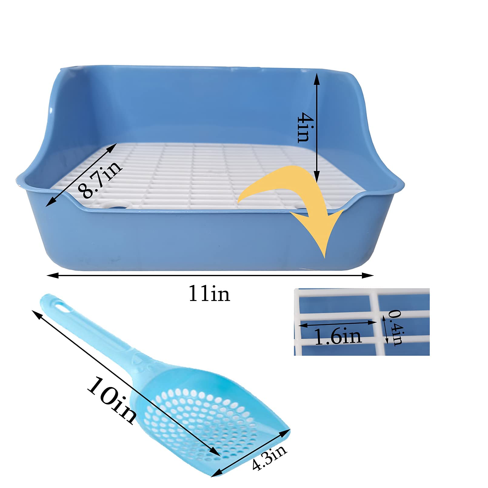 Hamiledyi Small Animal Rabbit Litter Box, Plastic Square Cage Toilet, Corner Pan With Grate, Potty Training For Bunny, Guinea Pigs, Chinchilla, Ferret, Hamster(Blue)