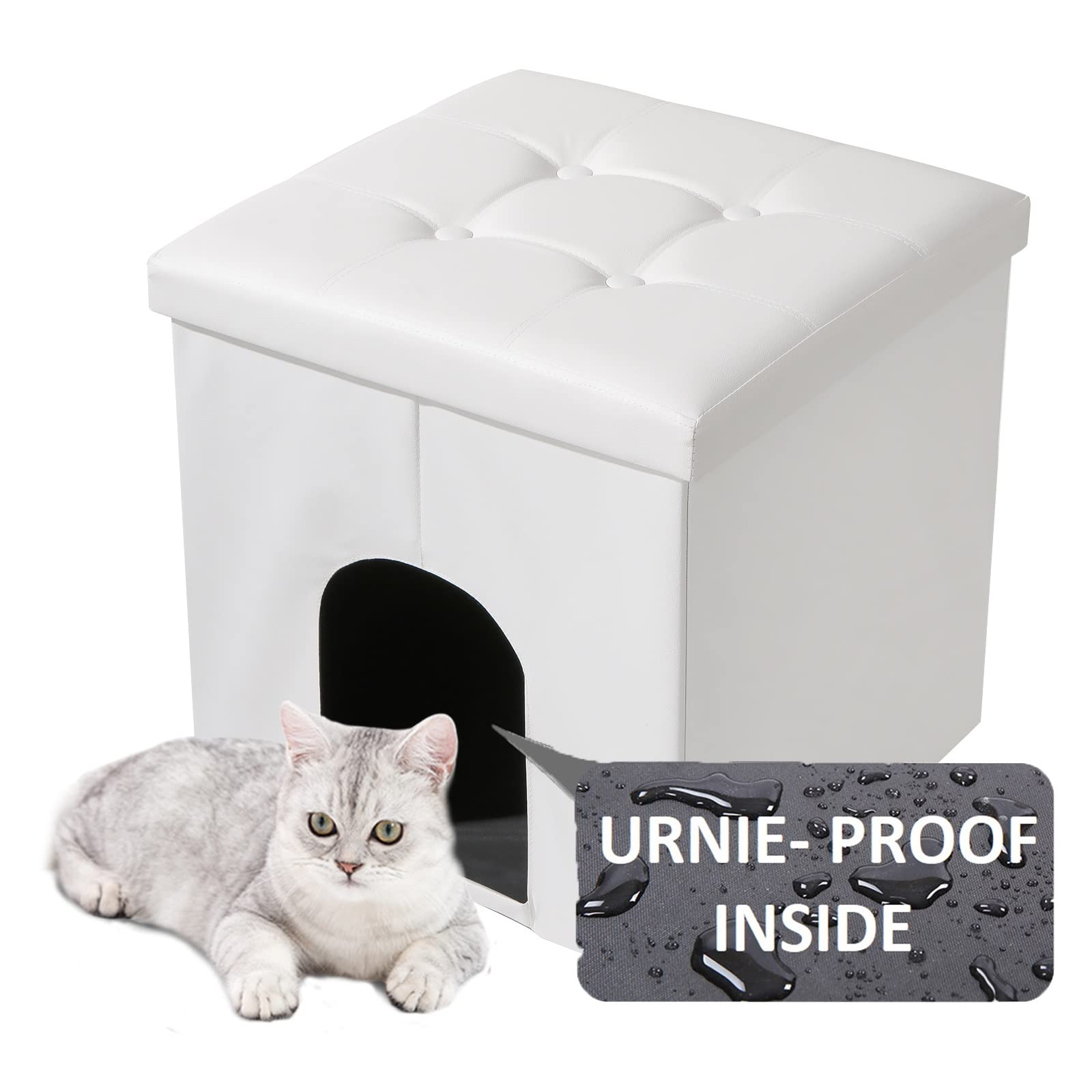 Meexpaws Cat Litter Box Enclosure Furniture Hidden, Small Cat Washroom Bench Storage Cabinet 20'' X 20'' X 20''| Dog Proof | Waterproof Inside | Easy Clean | Easy Assembly | Odor Control(White)